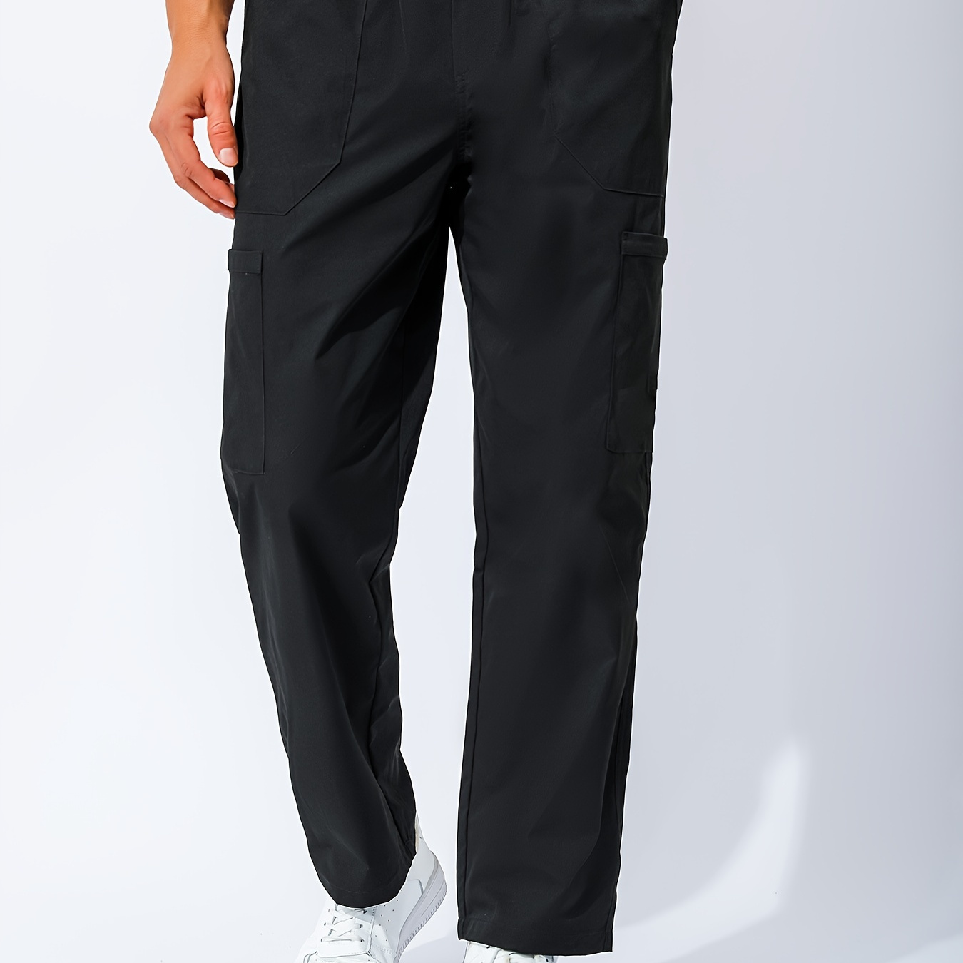 

Men's Practical Solid Cargo Pants With Slash Pockets Comfy Men's Clothing