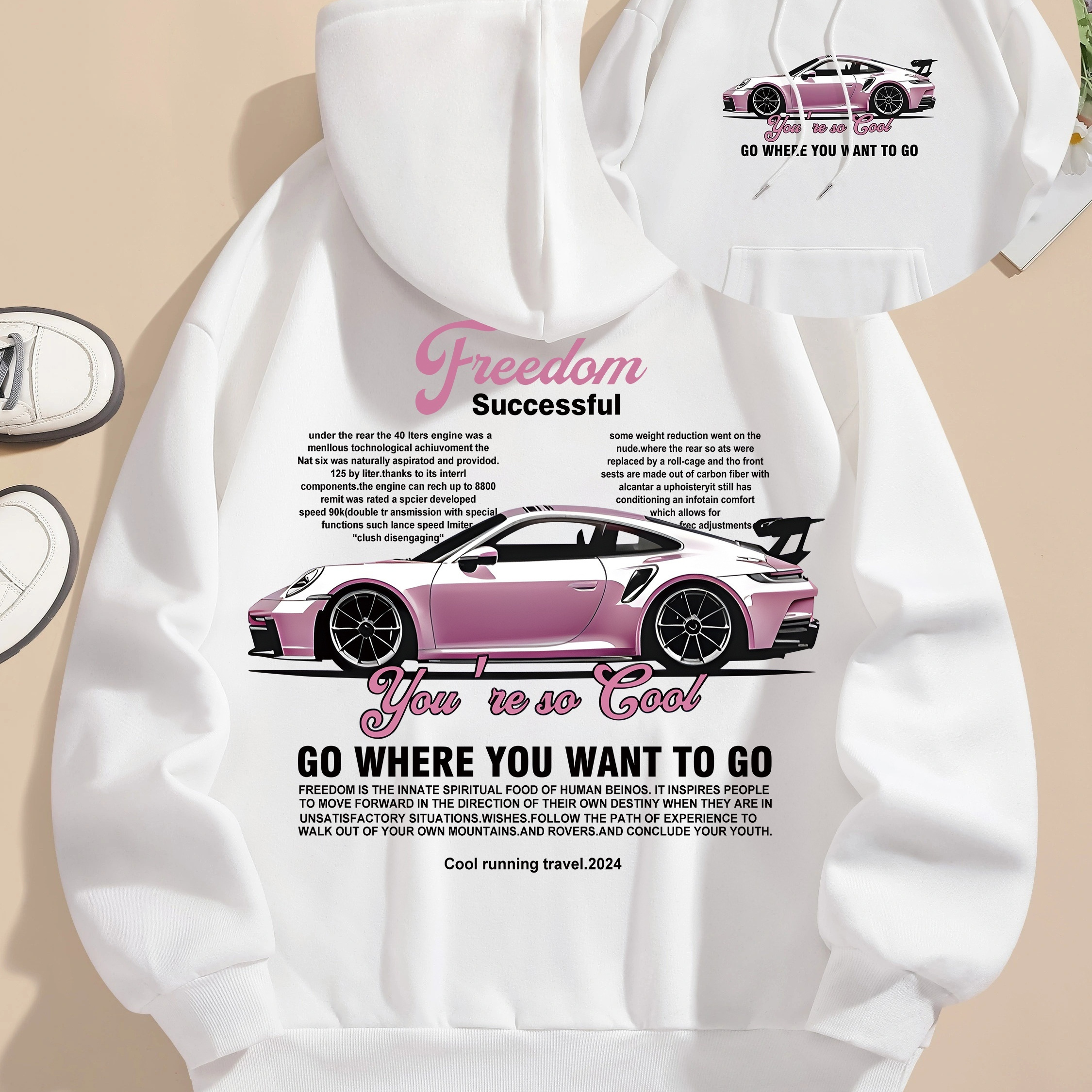 

Car Pattern Sweatshirt - Knit , Hooded Long Pullover For Fall/