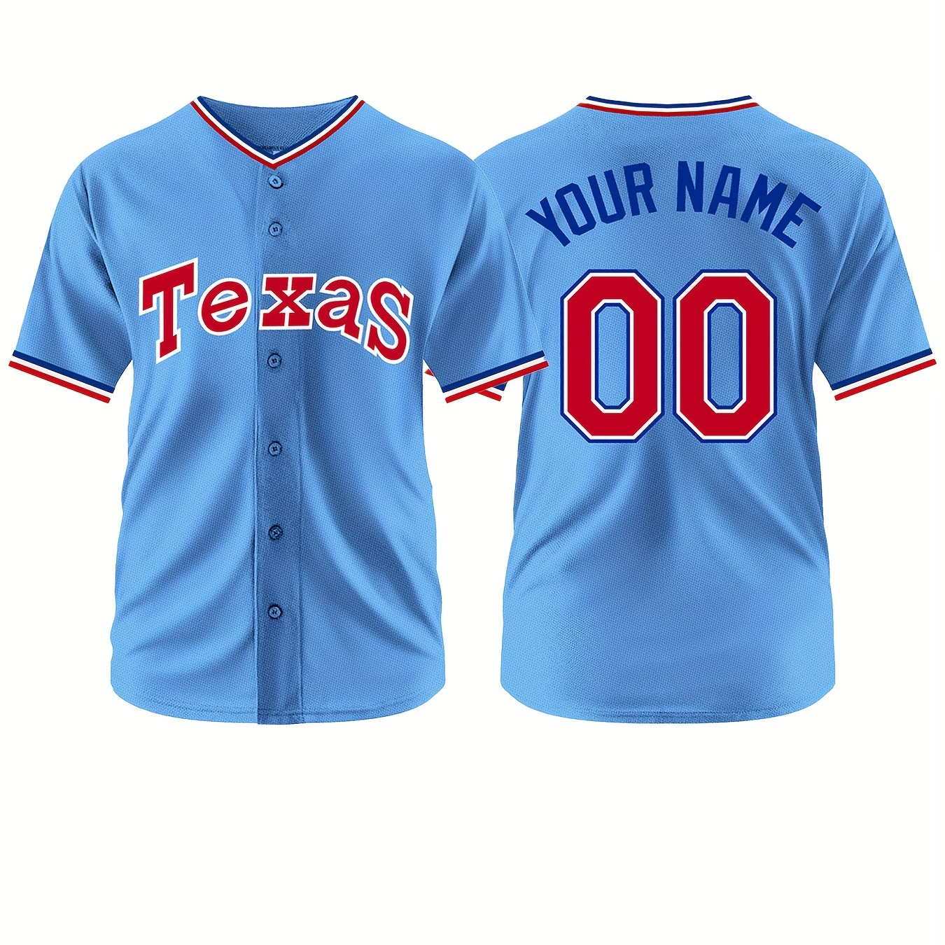 

Men's "texas" V-neck Baseball Jersey With Customized Name And Number, Comfy Top For Summer Sport