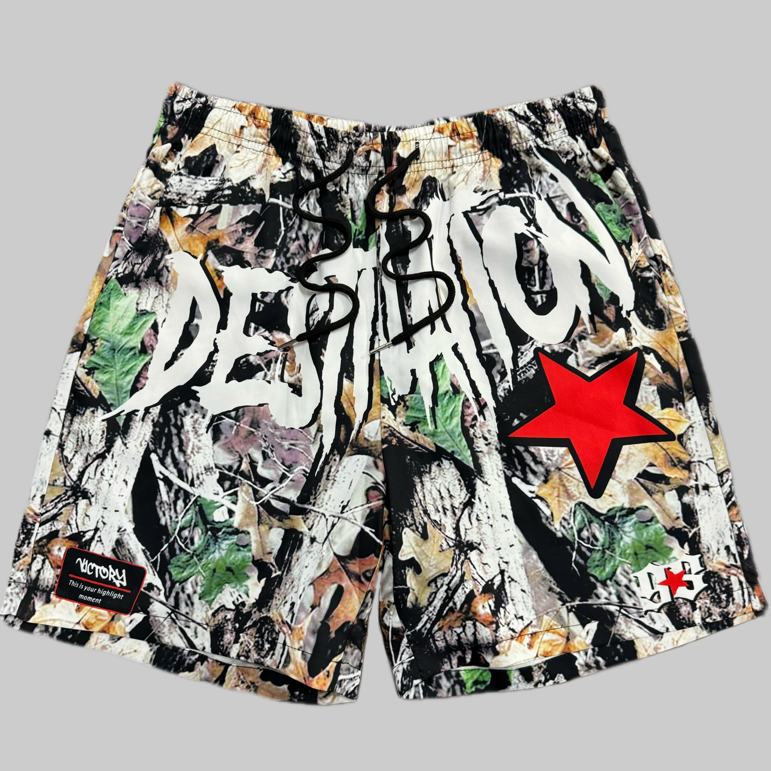 

Men's Summer Fashion Star And 3d Digital Tree Branches Pattern And Destination Print Shorts, Stylish And Cool Drawstring Shorts For Summer Outdoors Activities