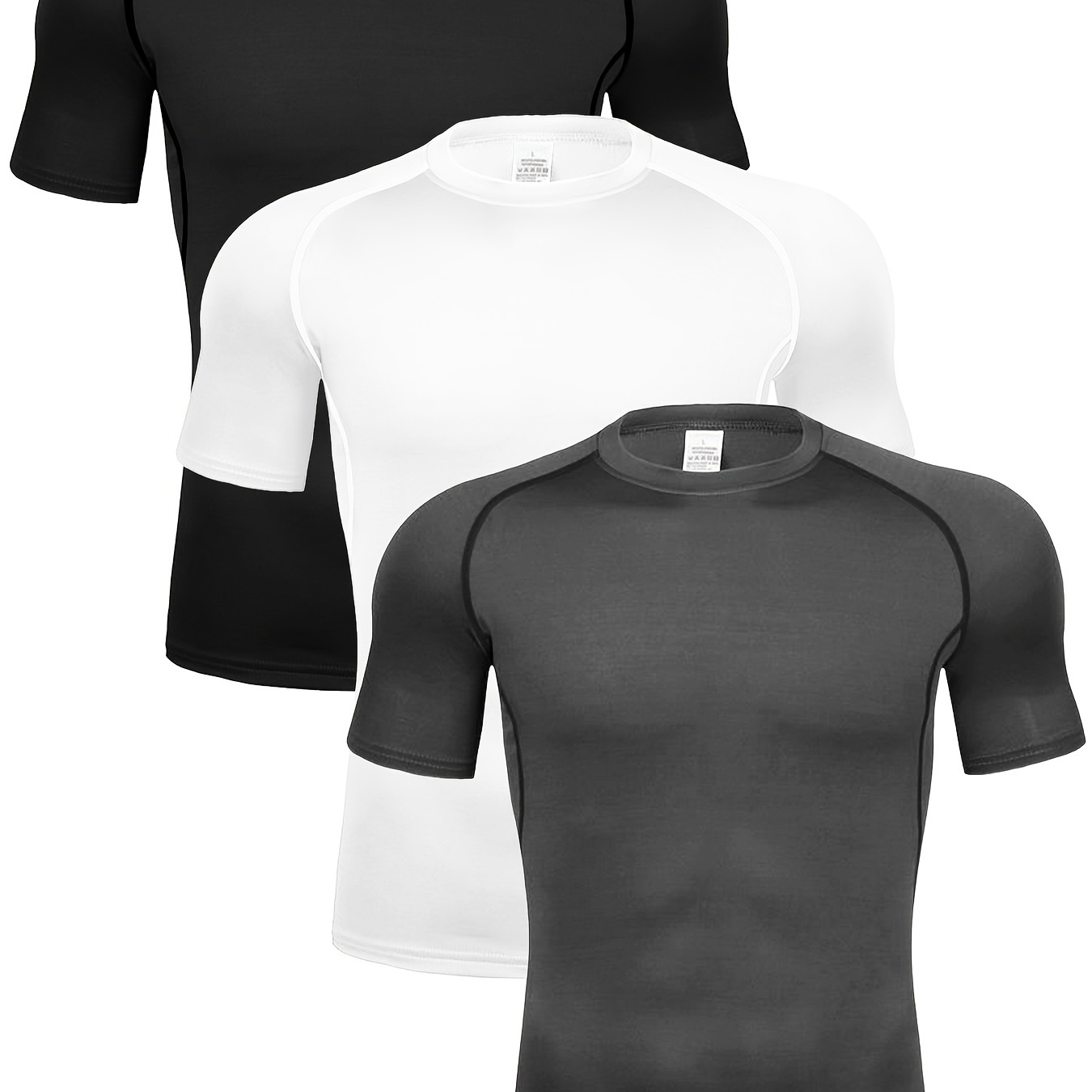 

Men's 3pcs Compression T-shirt, Stretch Crew Neck Sweat-absorbing Quick-drying T-shirts For Men's Fitness Training