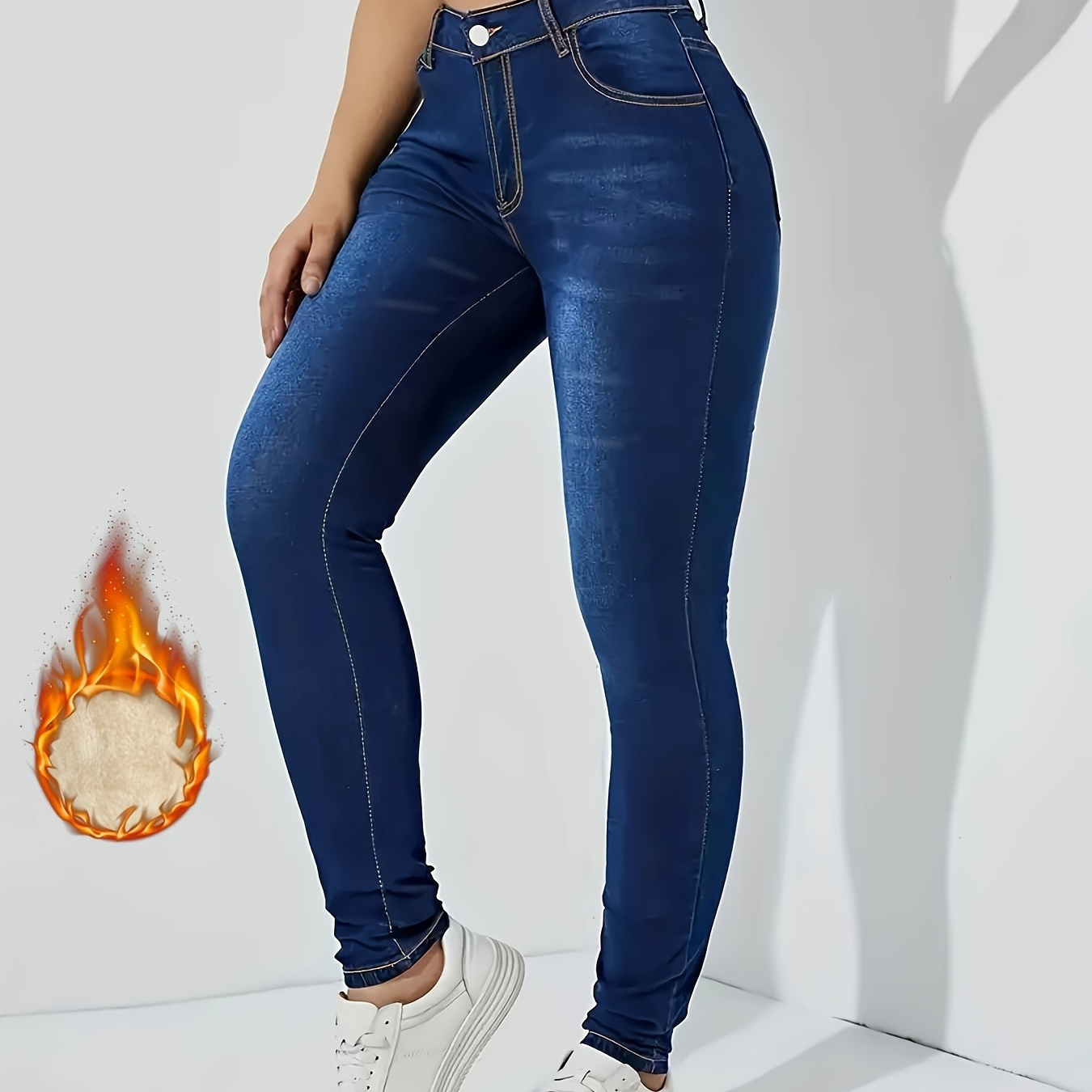 

Fleece Liner Casual Skinny Jeans, Slant Pockets Slim Fit Stretchy Tight Jeans, Women's Denim Jeans & Clothing