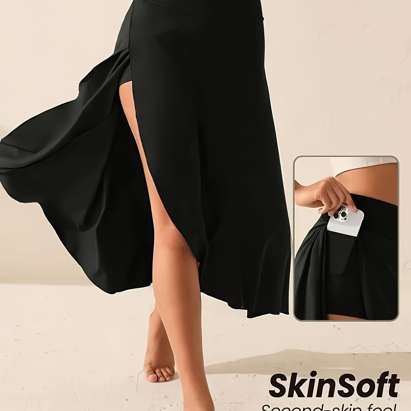 

Women's Casual Sports Long Skirt Build-in Shorts, Solid Color, Women's Activewear