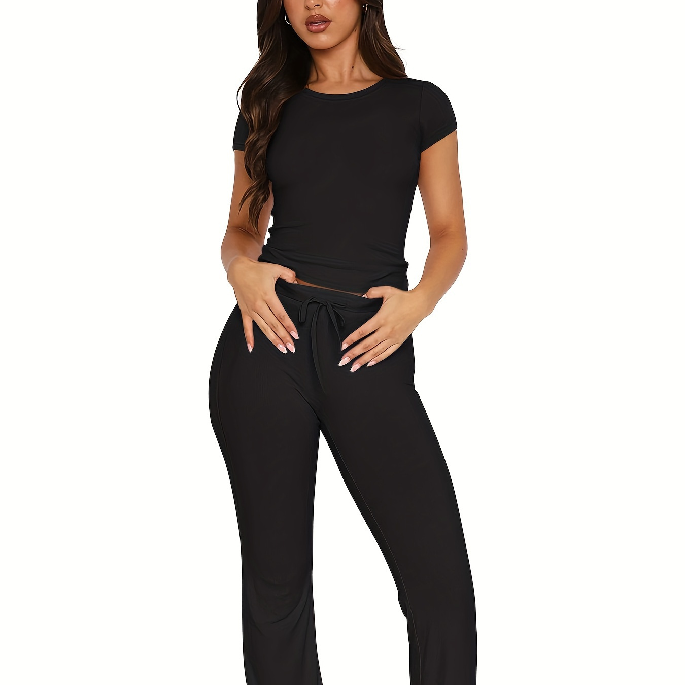 

Women's 2 Piece Lounge Sets Comfy Short Sleeve Crop T-shirt Straight Leg Pants Set Casual Outfits Tracksuits