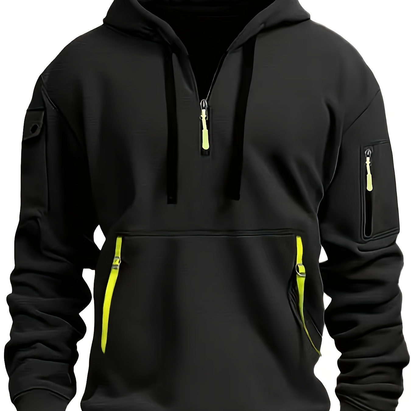 

Men's Hooded Solid Long Sleeve And Zippered Henley Neck Sweatshirt With Multiple Pockets, Chic And Versatile Hoodie For Men's Spring And Autumn Outdoors Wear