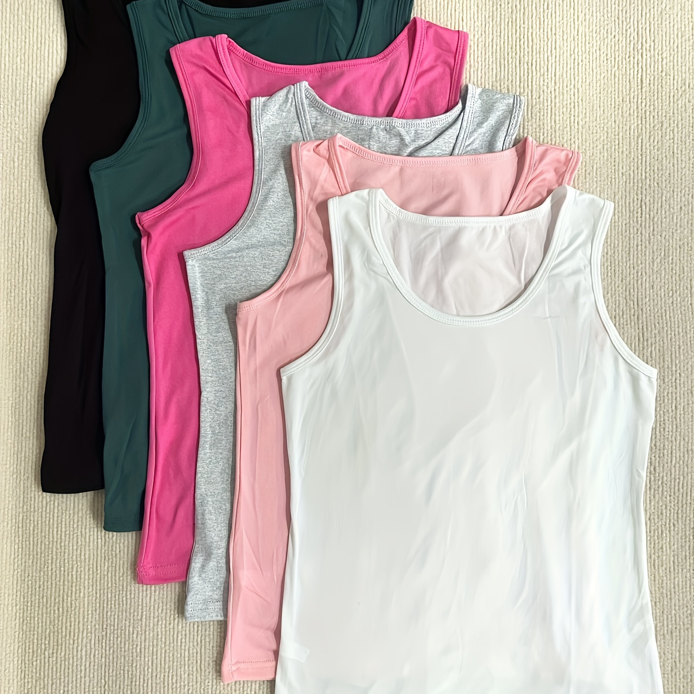 

6pcs Plus Size Women's Sleeveless Tank Tops In Assorted Colors - Casual, Stretchy Nylon/spandex , Crew Neck, Summer Layering Vests, Non-see-through, Wear