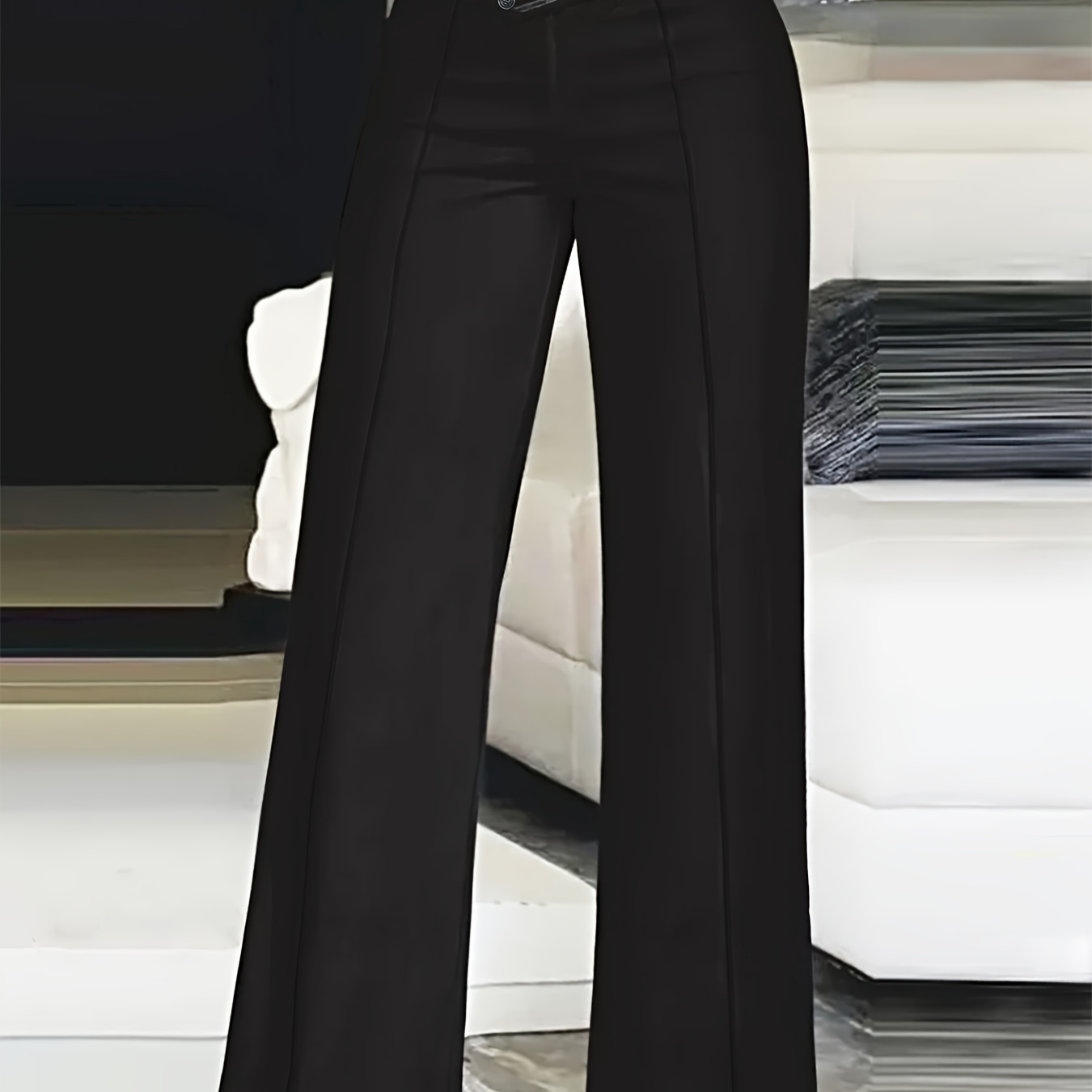 

Women's High-waist Cut-out Straight-leg Pants - Casual Polyester Trousers, Machine Washable, Ideal For - Elegant Solid Color