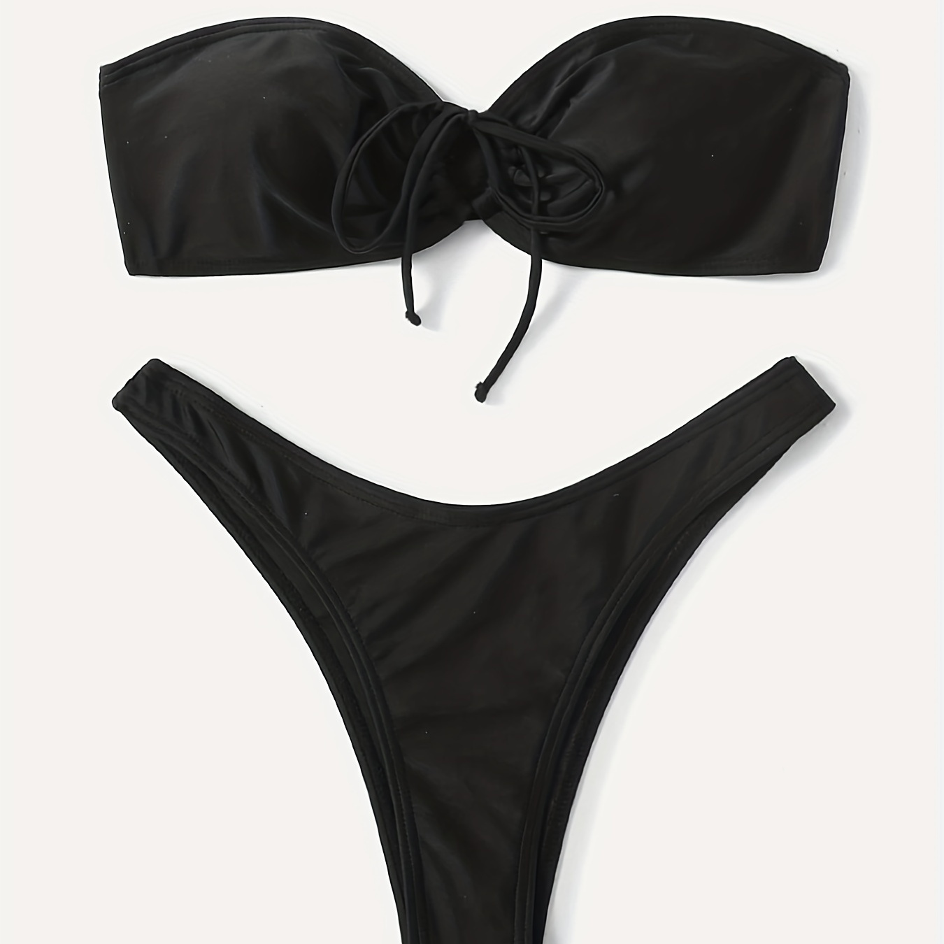 

Ensemble De 2 Pièces Bikini Bandeau Noir À Nouer Devant