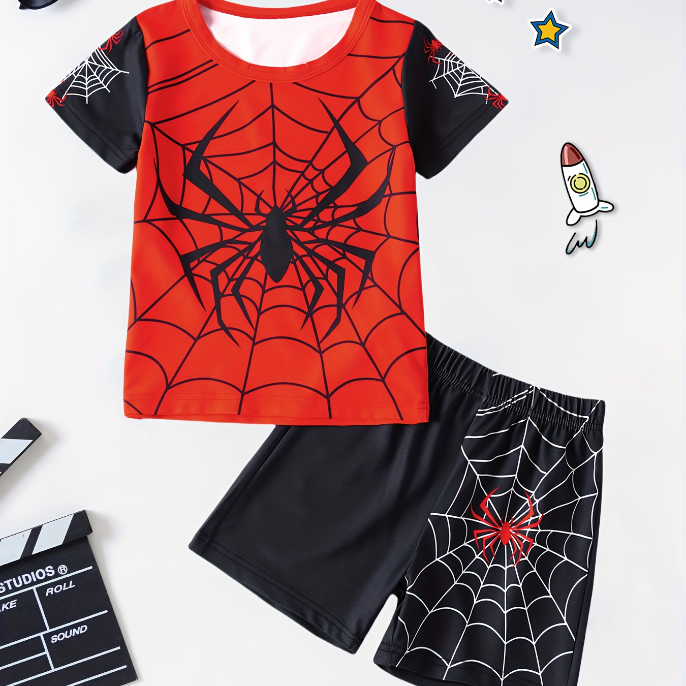 

2 Pcs Boy's Spider 3d Print Short T-shirts & Shorts Pajama Set, Comfortable & Skin-friendly Style Pajamas For Boy's Cozy Loungewear