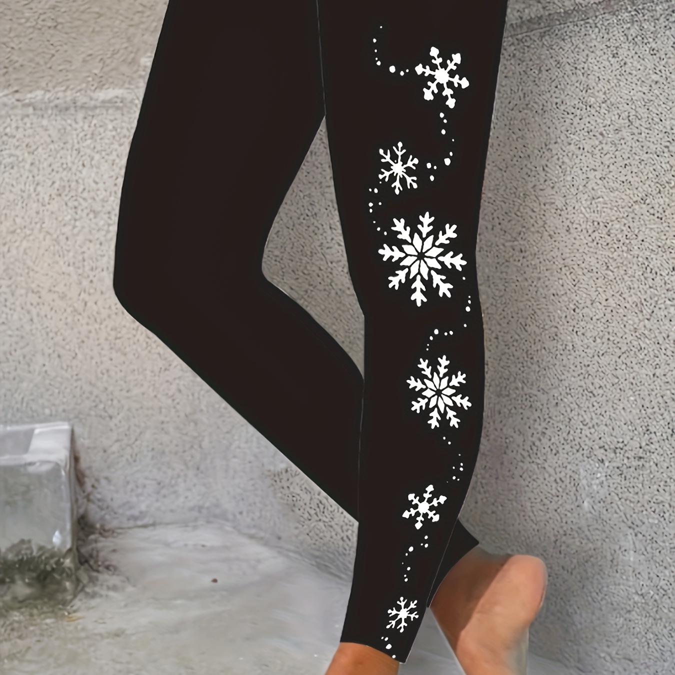 

Snowflake Print High Waist Workout Leggings, Casual Skinny Stretchy Tights Leggings For Daily Wear, Women's Clothing