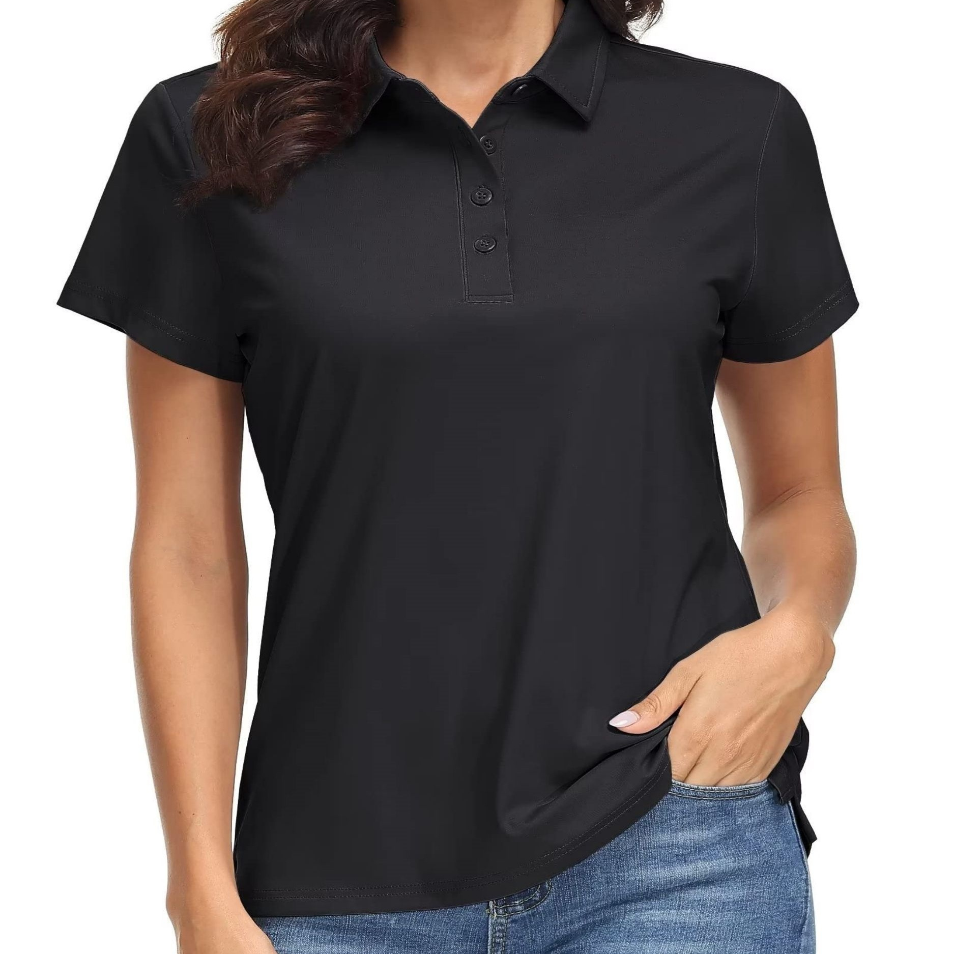 

Solid Color Button Collared T-shirt, Casual Short Sleeve Quick Dry Golf Top, Women's Clothing