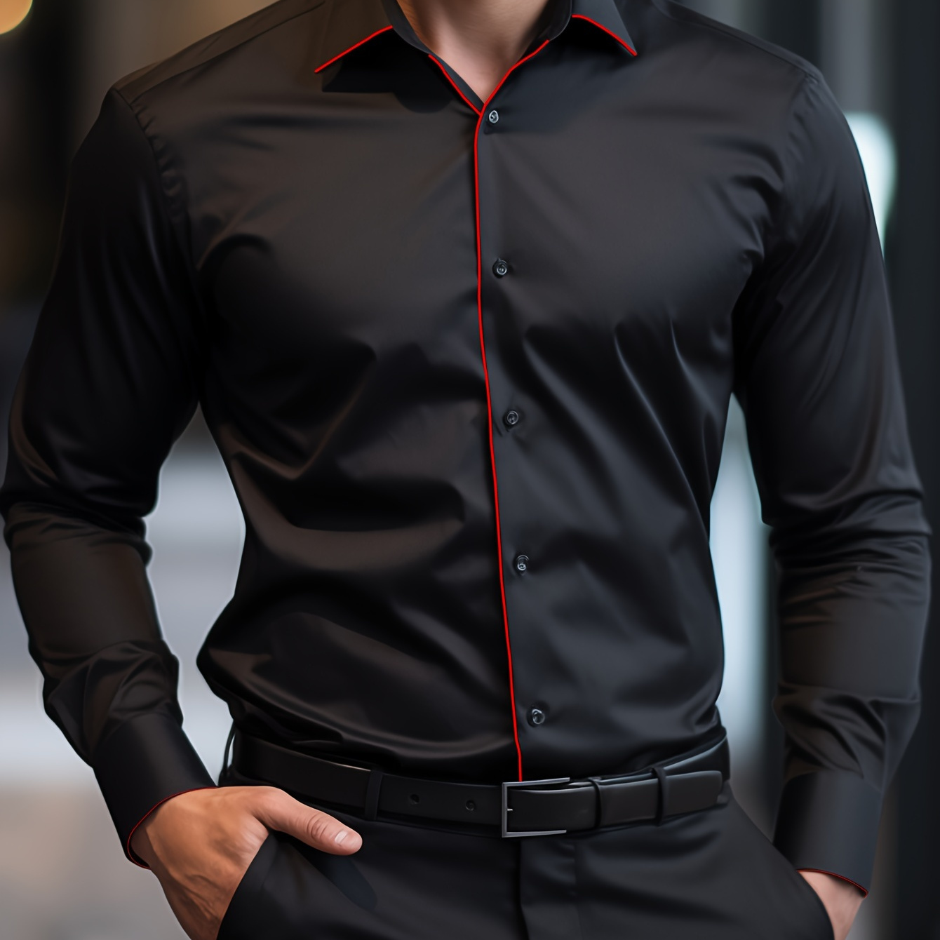 

Chemise Habillée Élégante pour Homme à Manches Longues et Couleur Unie avec Bordure Contrastante - 100% Polyester, Boutonnée, Lavable en Machine - pour les Occasions Formelles et Semi-Formelles