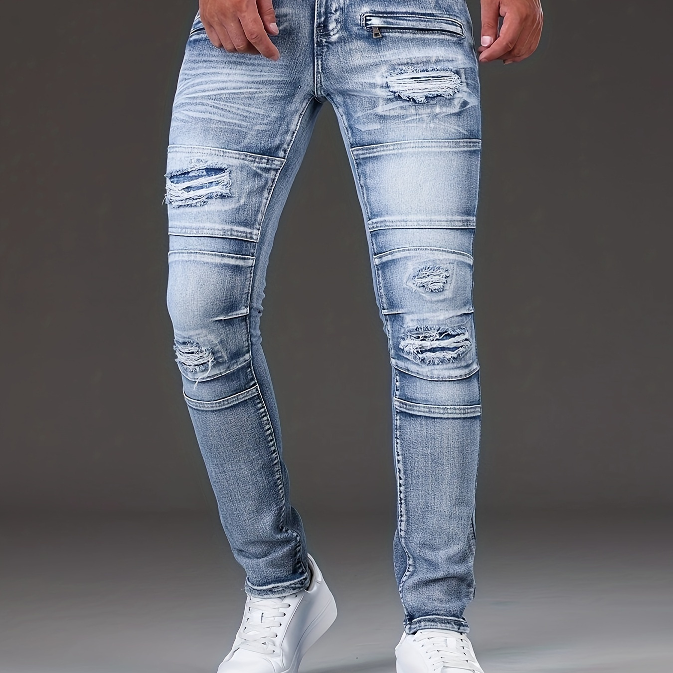 

Men's Skinny Ripped Jeans, Casual Street Style Biker Jeans