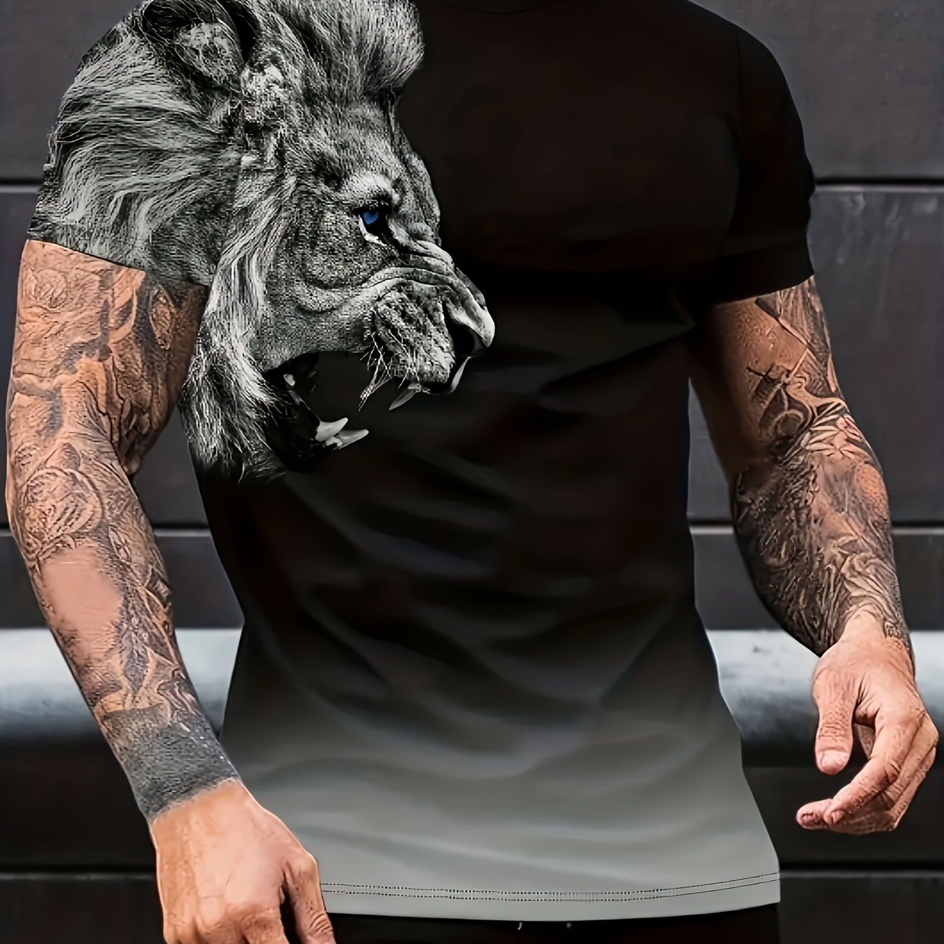

Fierce Lion Pattern 3d Printed Crew Neck Short Sleeve T-shirt For Men, Casual Summer T-shirt For Daily Wear And Vacation Resorts
