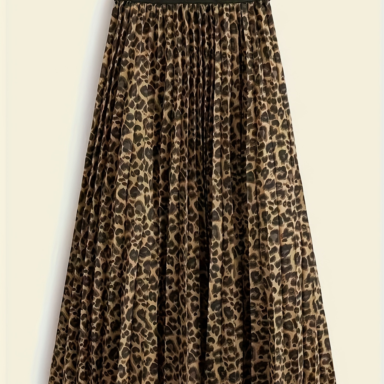

Women's Leopard Print Pleated Skirt, , Long Length, No Belt, Spring/autumn Season, A-line Loose Fit, Fabric, Pleated Hem Detail
