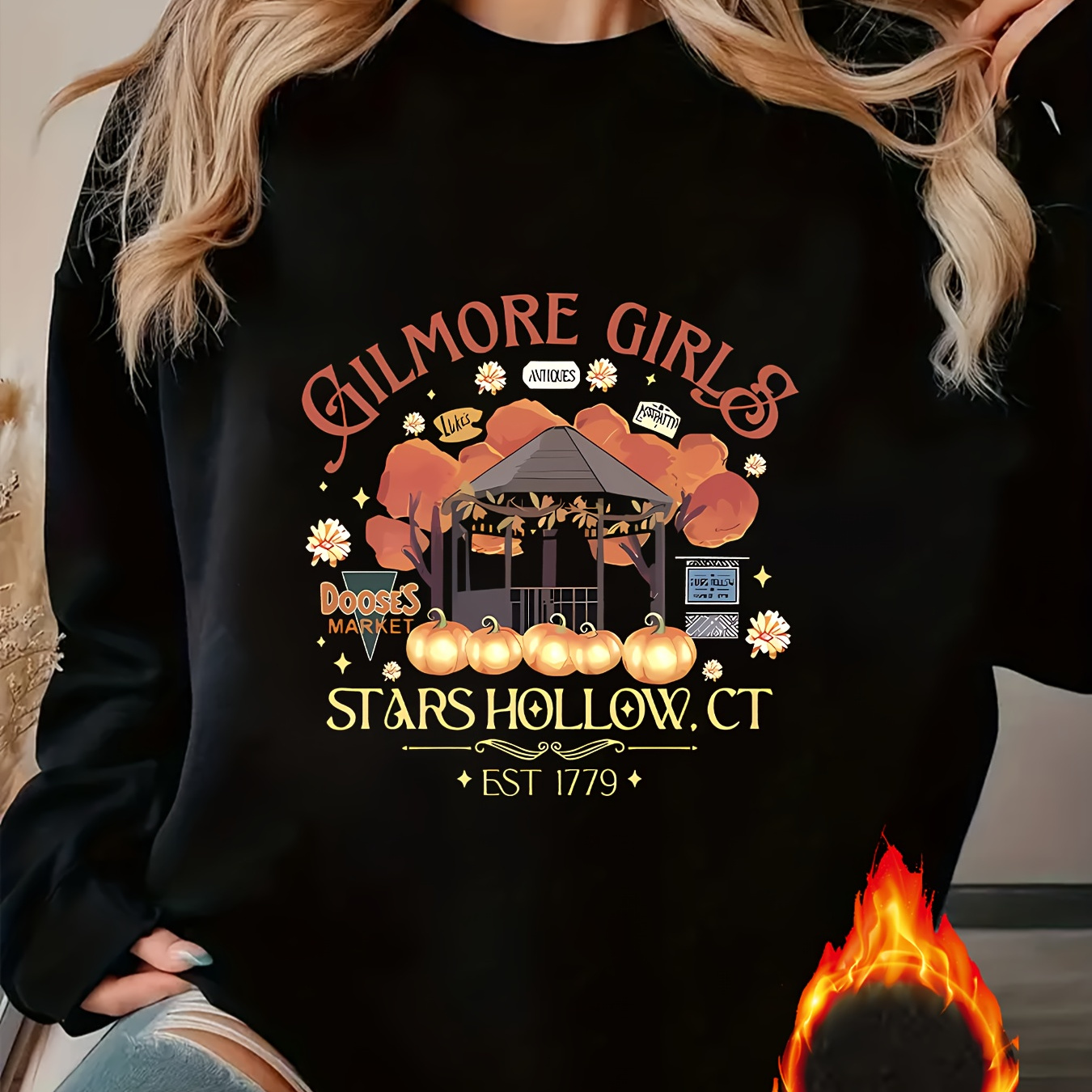 

Vintage-inspired Gilmore-themed Crew Neck Sweatshirt - 100% Polyester, Comfortable & Breathable Knit Fabric With Stretch, Pullover Featuring Geometric Stars Hollow For Adults