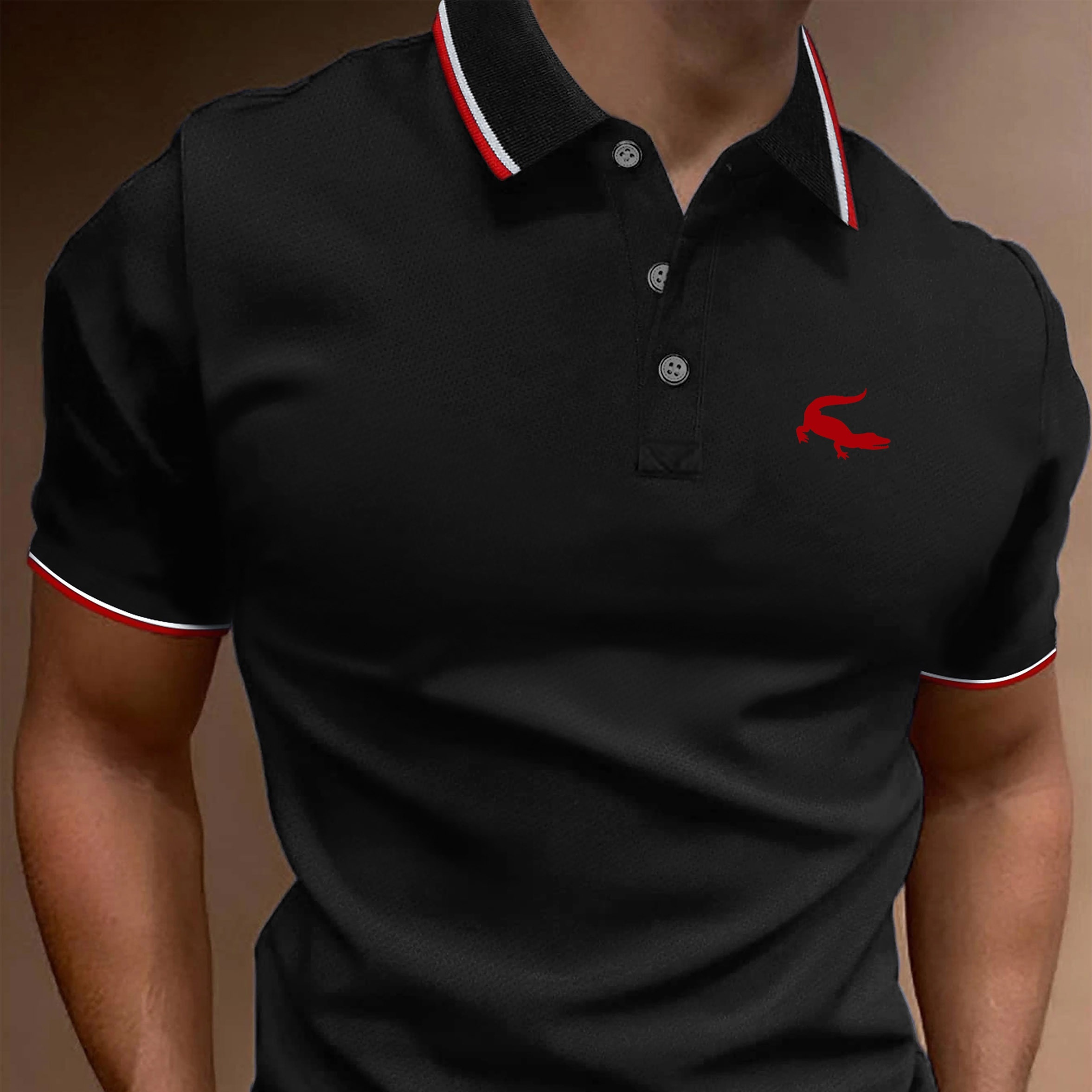 

Crocodile Print Summer Men's Fashionable Lapel Short Sleeve Golf T-shirt, Suitable For Commercial Entertainment Occasions, Such As Tennis And Golf, Men's Clothing, As Gifts