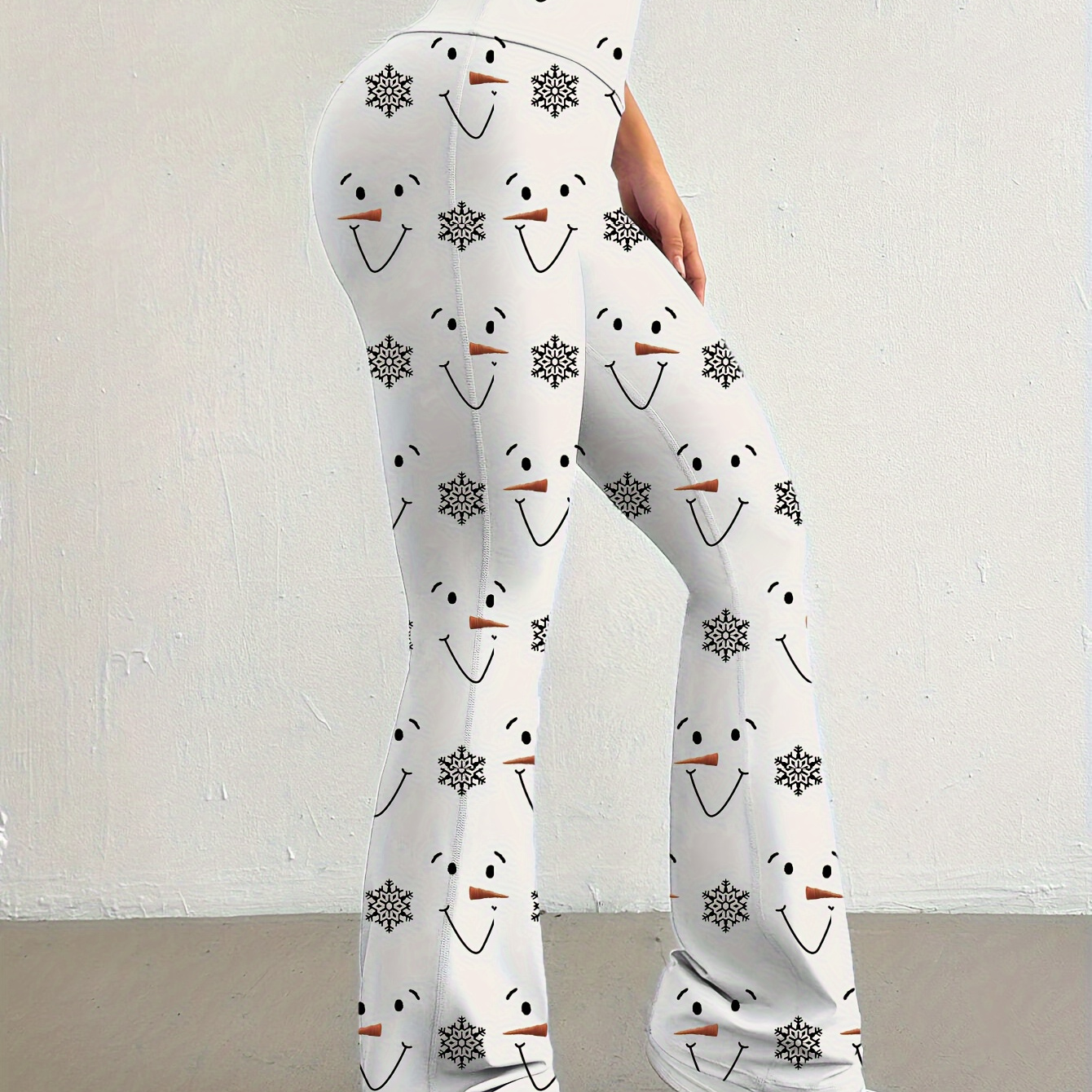 

Women's High-waist Flare Pants With Cute Snowman Print - Comfortable & Stylish, All