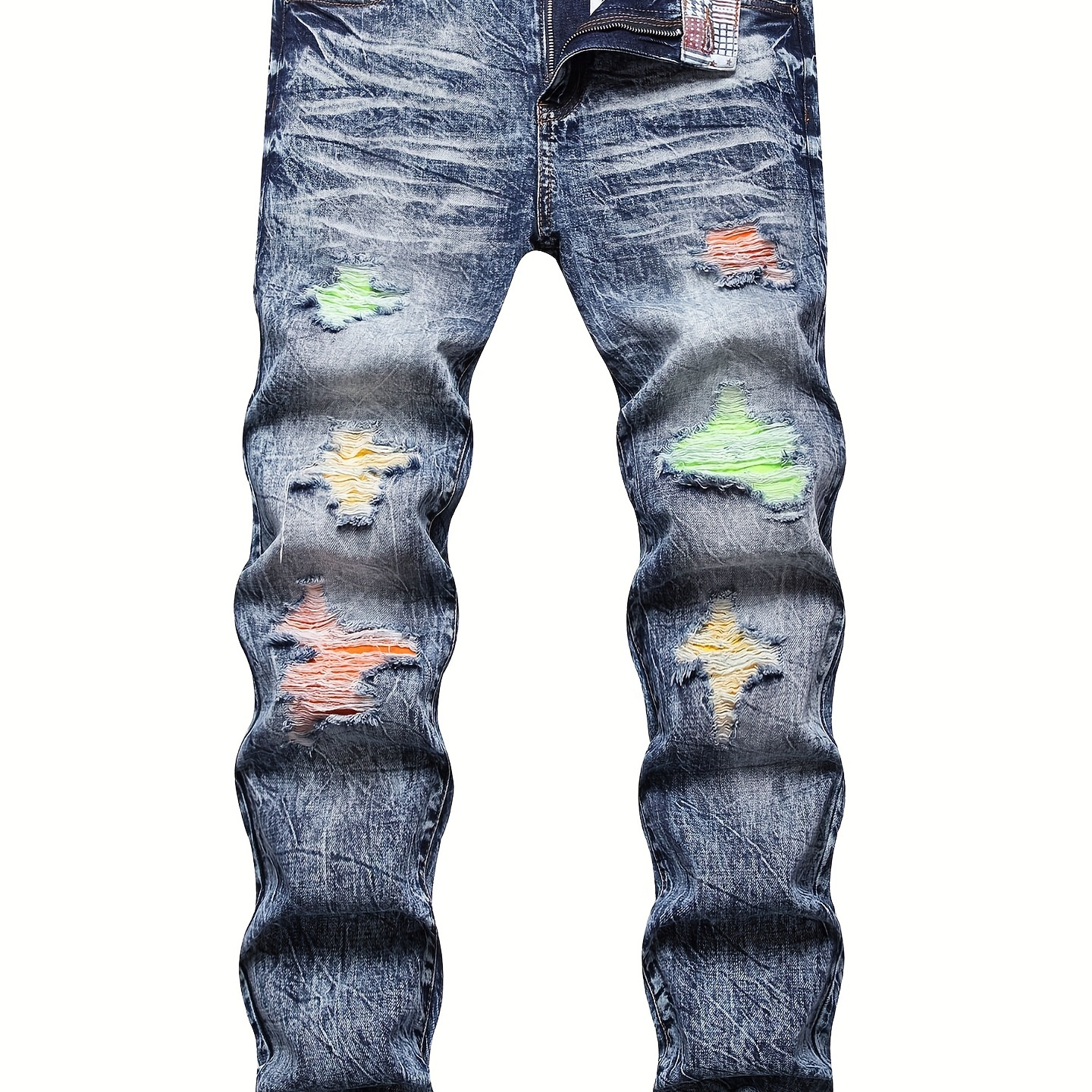 

Boys Ripped Patch Jeans Skinny Slim Fit Washed Denim Long Pants, Kids Clothing