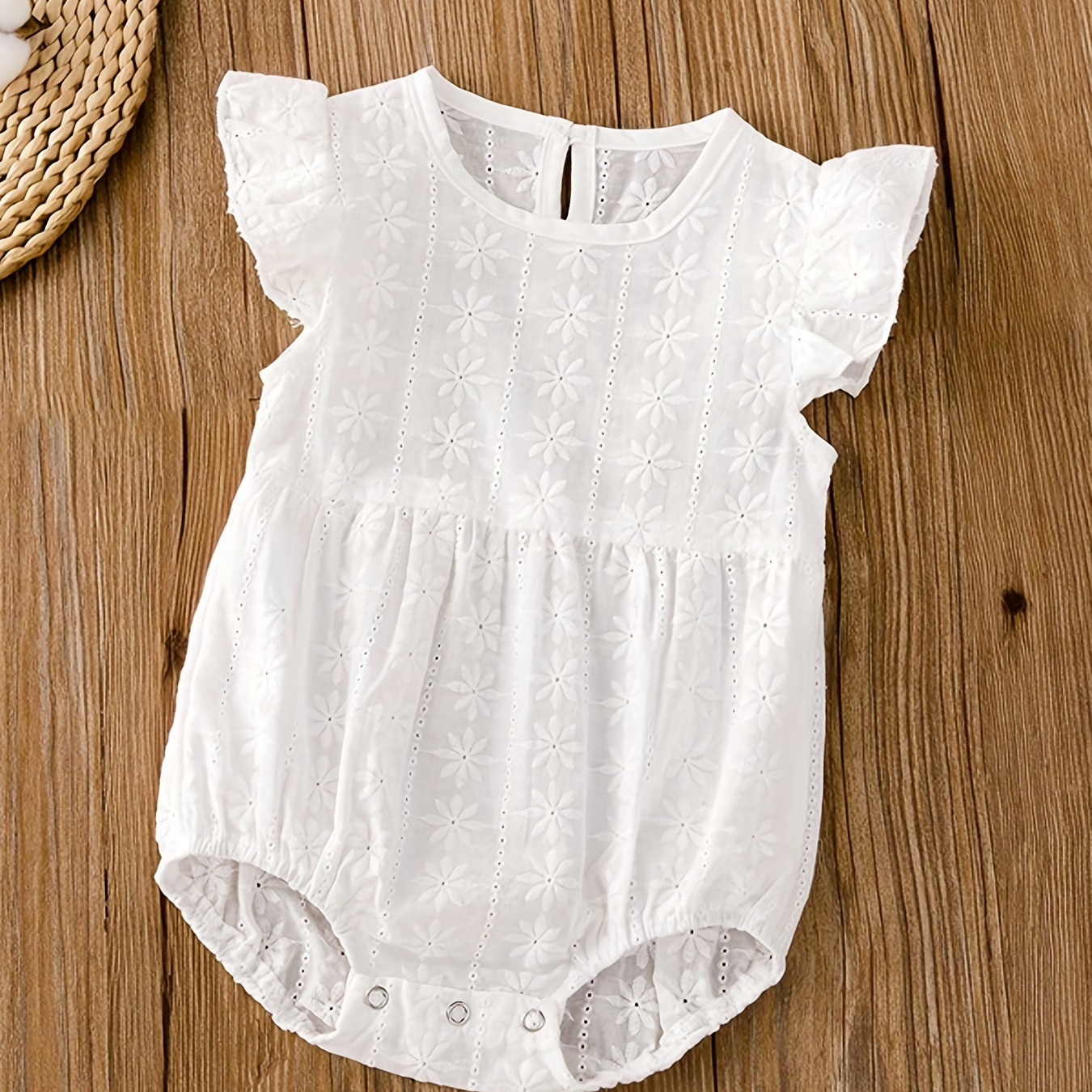 

Baby Girl Summer Thin & Comfy Cotton Romper - Flower Embroidered Flutter Sleeve Jumpsuit
