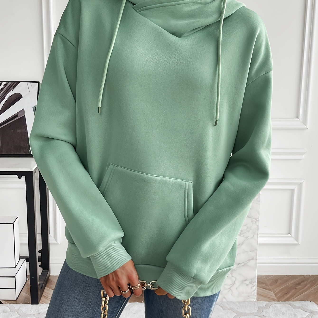 

Drawstring , Long Sleeve Sweatshirt, Women's Clothing