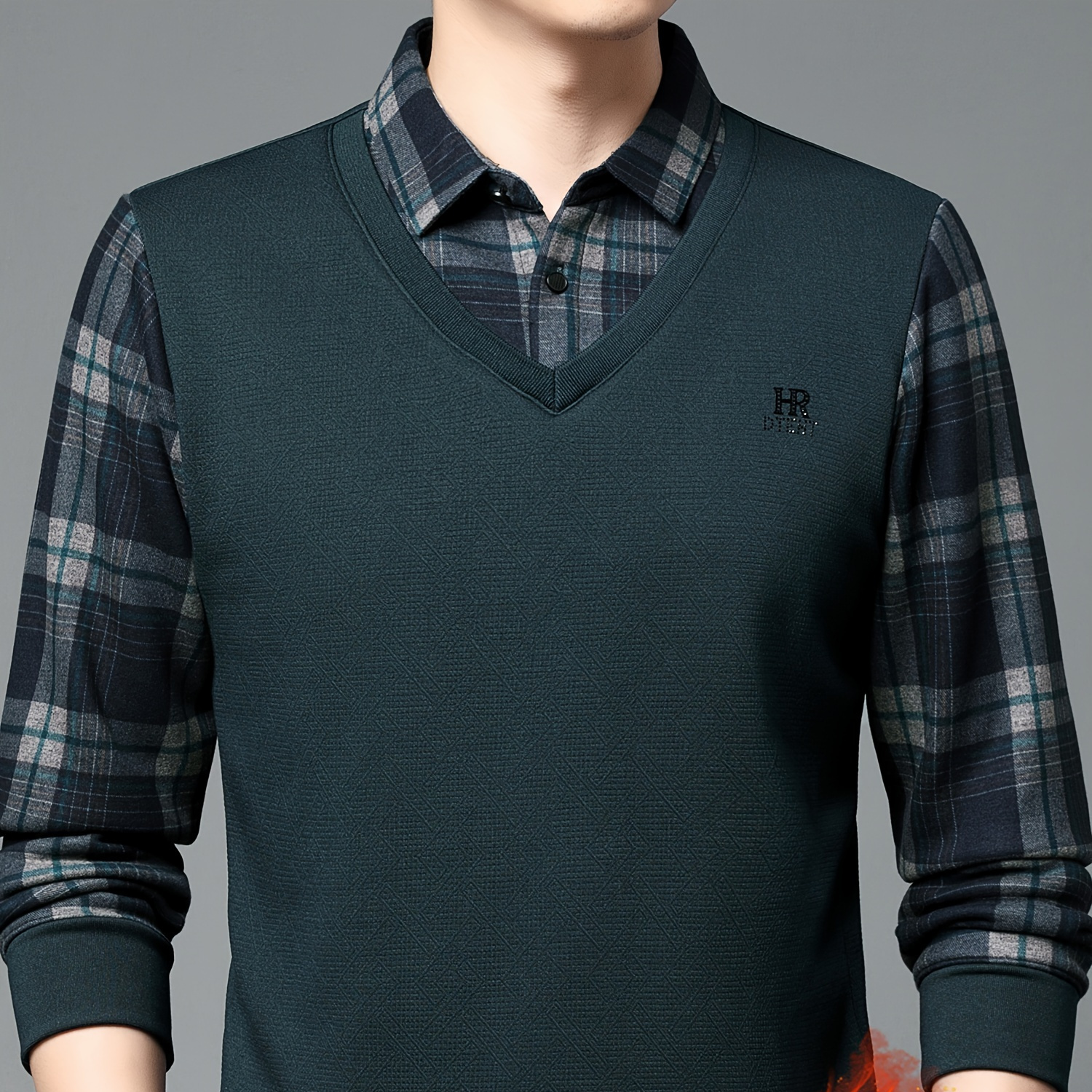 

Men's Fleece-lined Shirt - Casual & , Long Sleeve With Rhinestone Letter Detail, Machine Washable