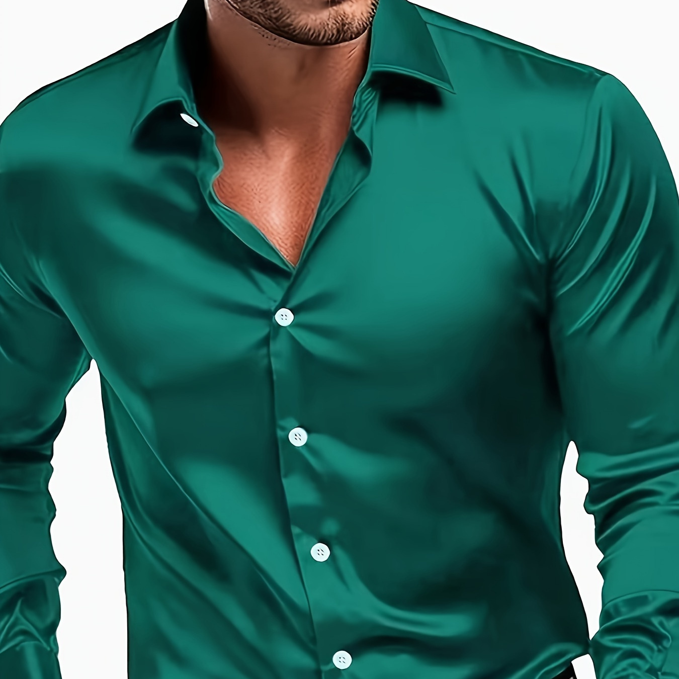 

Chemise Décontractée Verte pour Homme - Polyester, Non Extensible, Lavable en Machine, Couleur Unie avec Col à pour /Automne