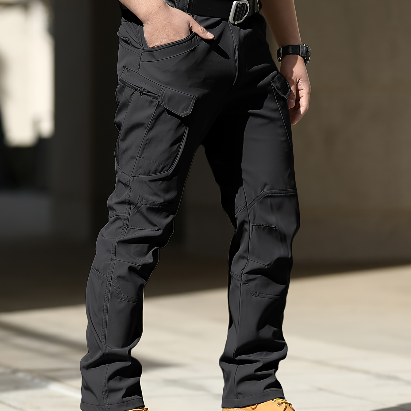 

Men's Tactical Cargo Pants, 100% Polyester Solid Color Non-stretch Woven Fabric, Regular Fit With Multiple Pockets For And Combat - Fall/winter Essential (belt Not Included)