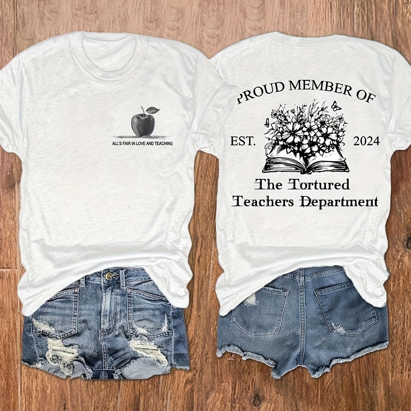 

Book Letter Print T-shirt, Short Sleeve Crew Neck Casual Top For Summer & Spring, Women's Clothing