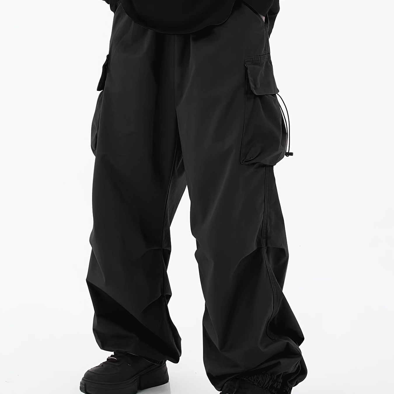 

Men's Casual Y2k-inspired Loose Fit Cargo Pants - Chic With Flap Pockets, Drawstring Waist, Lightweight Polyester, In Multiple Colors