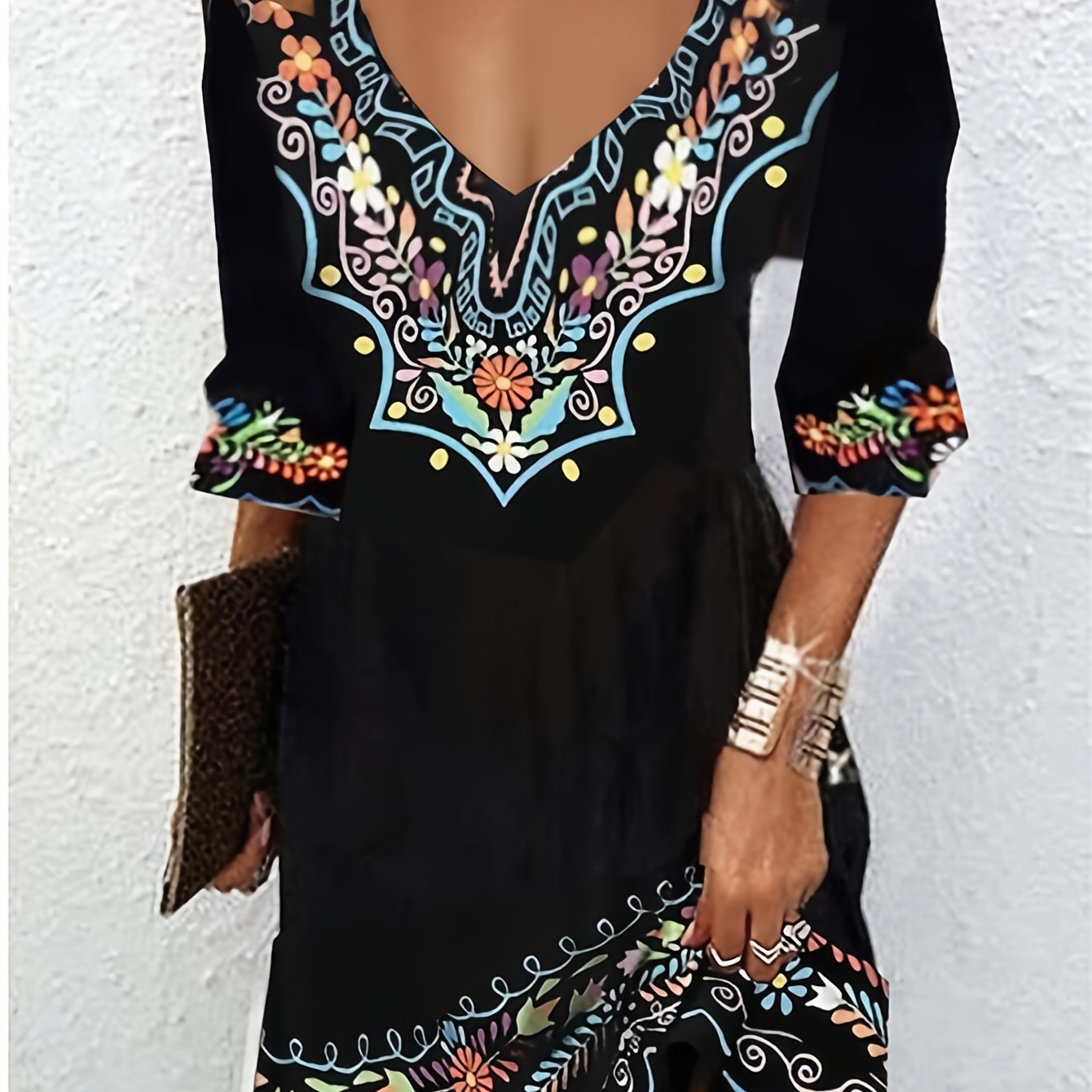 

Cold Shoulder Floral Print Dress, Casual V Neck Half Sleeve Dress For Spring & Summer, Women's Clothing