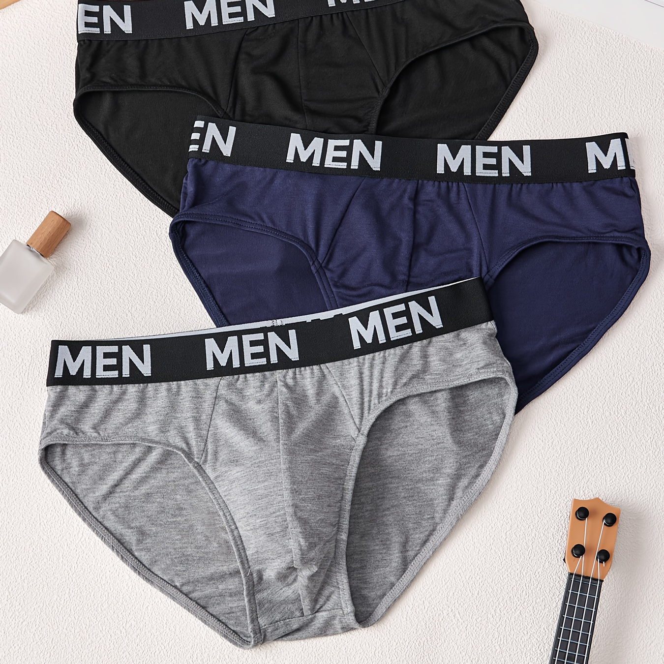 

Men's Stretch Briefs 3pcs With Fashion Letter Waistband, Ideal For Sports And Casual Wear, Triangle Underwear, Daily Riding, Fitness, Holiday Gift