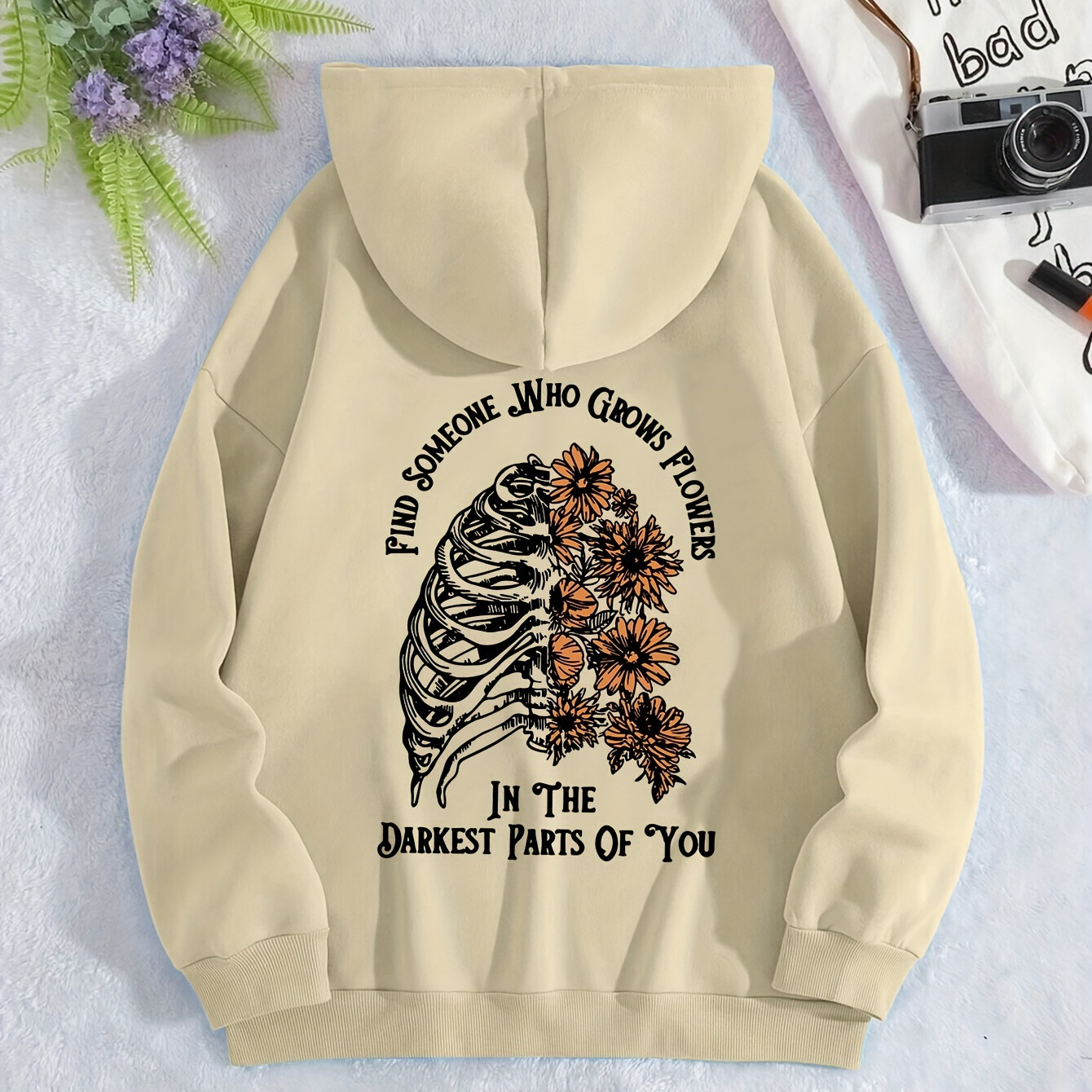 

Women's Floral Graphic Hoodie - Cozy Drawstring Pullover For Fall & Winter, Machine Washable