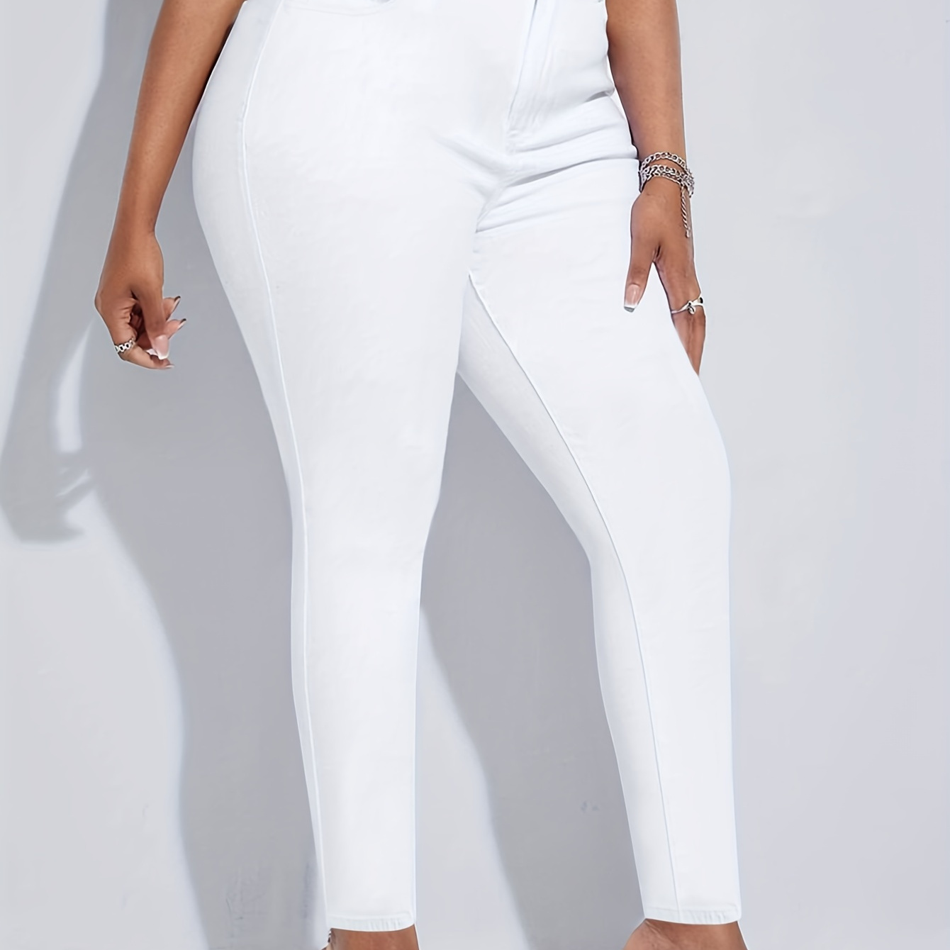 

Plus Size High Waist Skinny Jeans High Waisted Elastic White Jeans High Elastic Leggings
