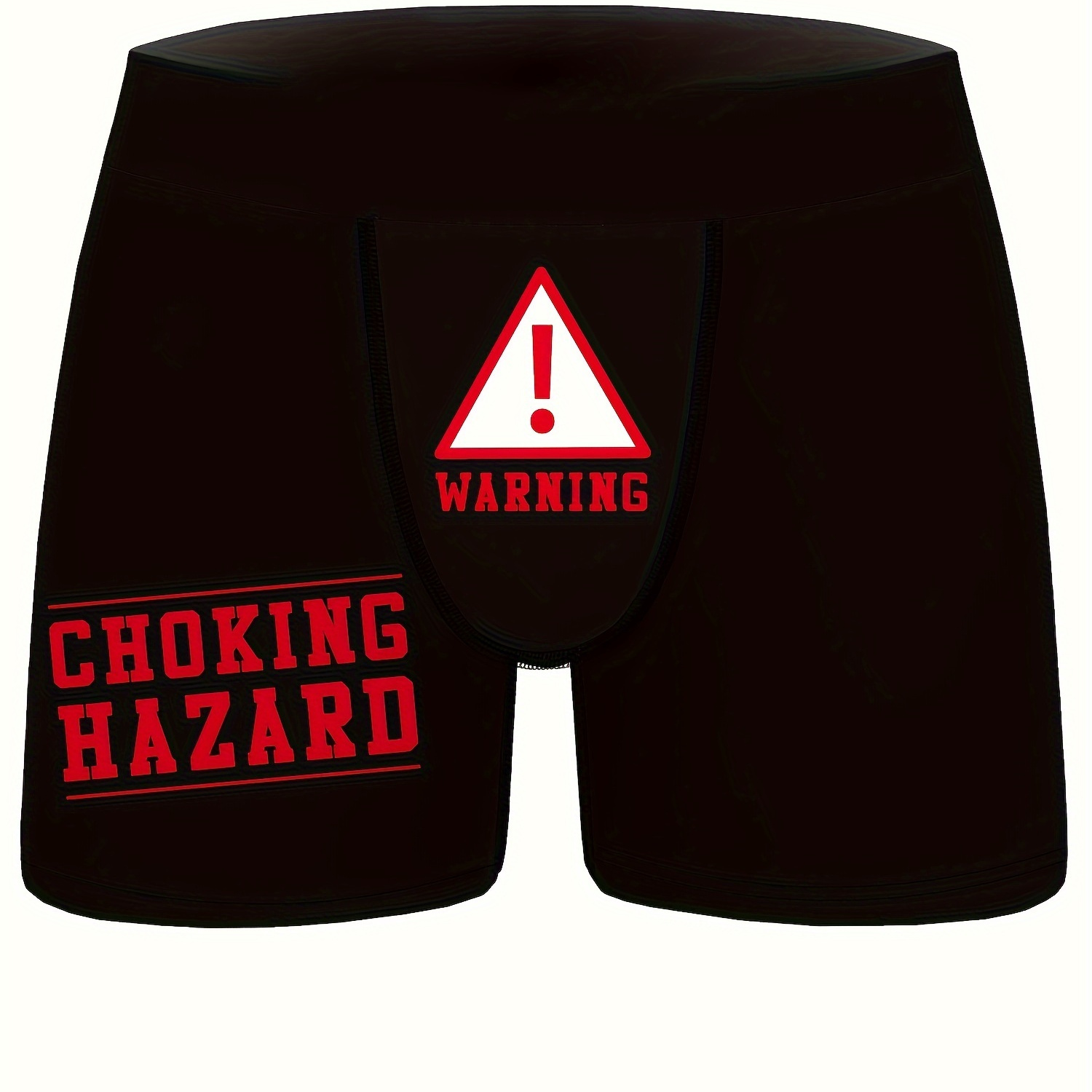 Men's Fun Personality ' CHOKING HAZARD ' Warning Sign Pattern Black High  Stretch Boxer Briefs Underwear