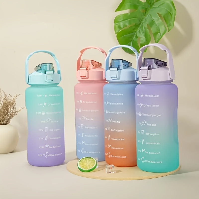 280ml/750ml Leakproof Gradient Color Water Bottle With Time Mark And Straw  - BPA Free For Sports, Fitness, Gym, And Travel - Includes Random Color Lan