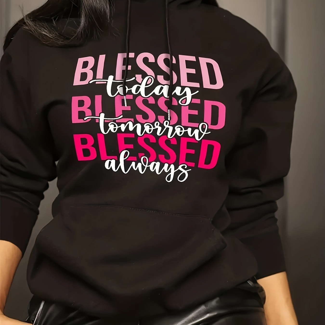 

Plus Size Letter Print Sporty Sweatshirt, Women's Casual Long Sleeve Drawstring Hoodie For Fall & Winter