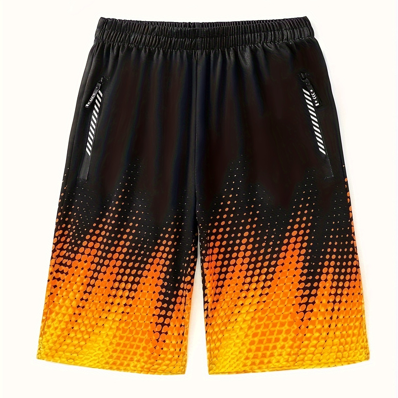 

Boy's Summer Printed Shorts, Zippered, Breathable Mesh, Elastic Waist, Gradient Design, Quick-dry Sports Half Pants