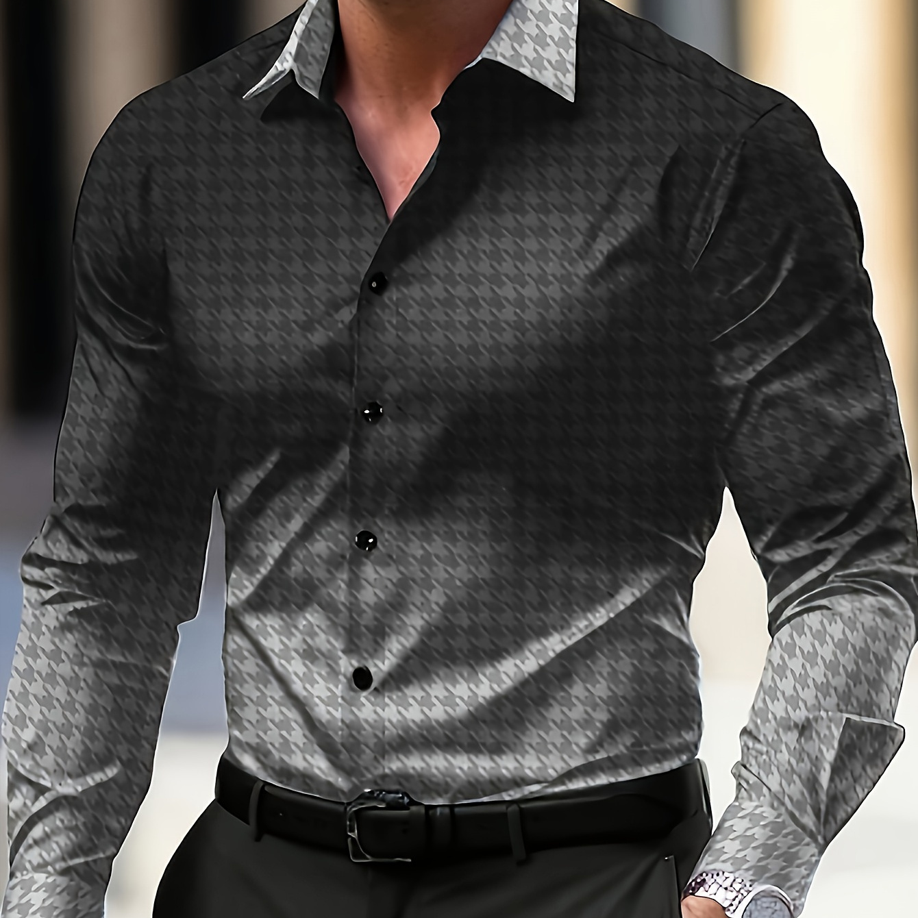 

Gradient Long Sleeve Button-up Shirt - Casual & Chic, Business & Formal , Polyester, Machine Washable
