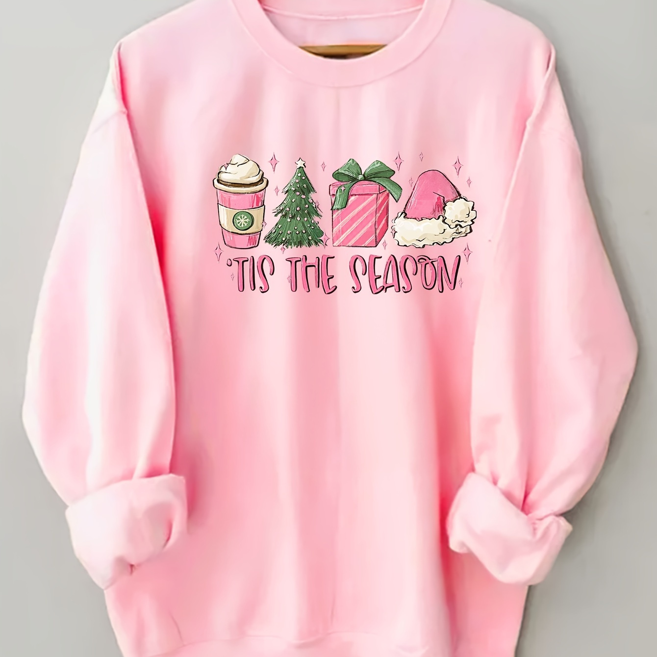 

Christmas Season Print Sweatshirt, Casual Long Sleeve Crew Neck Sweatshirt, Women's Clothing