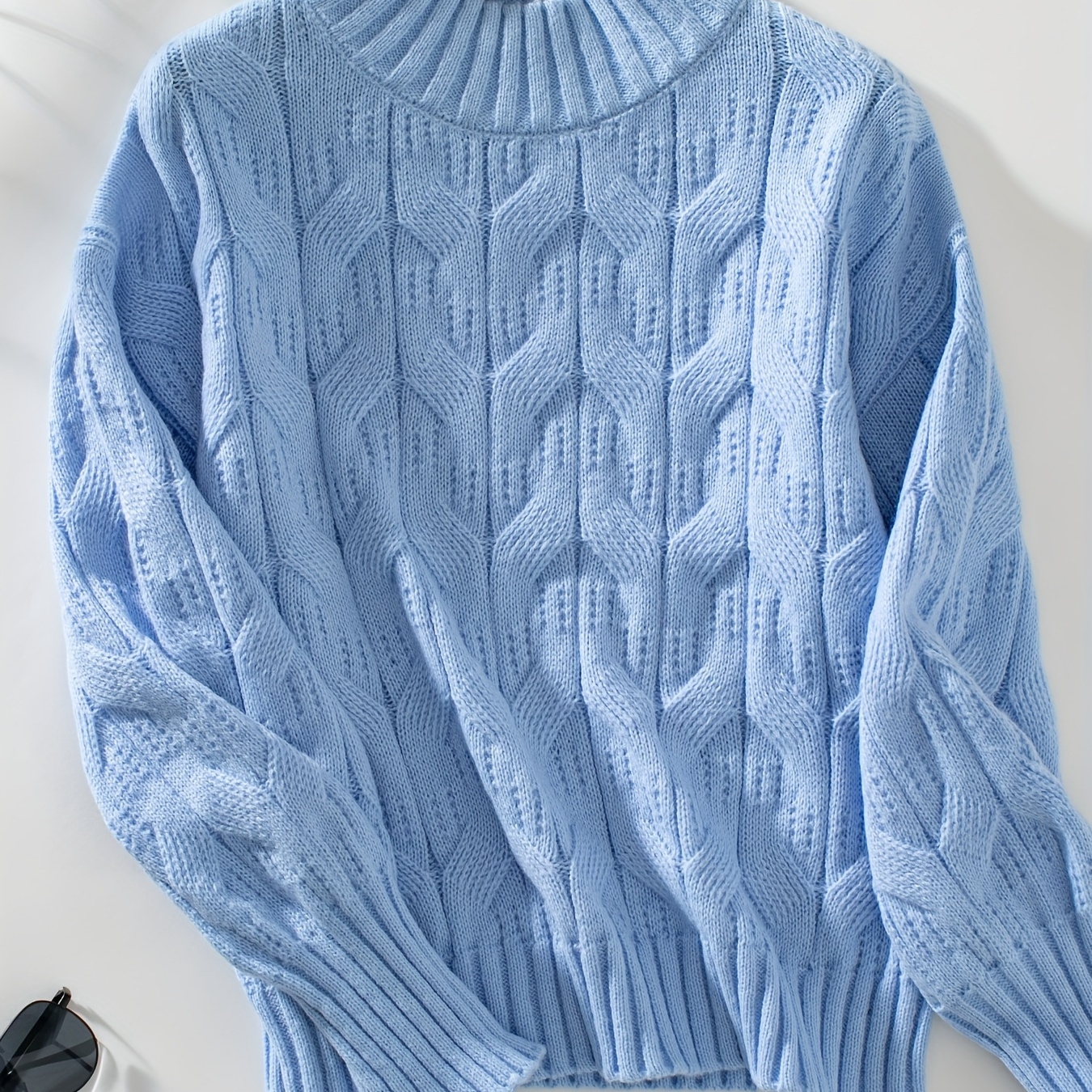 

Cable Knit Mock Neck Sweater, Versatile Long Sleeve Sweater For Fall & Winter, Women's Clothing