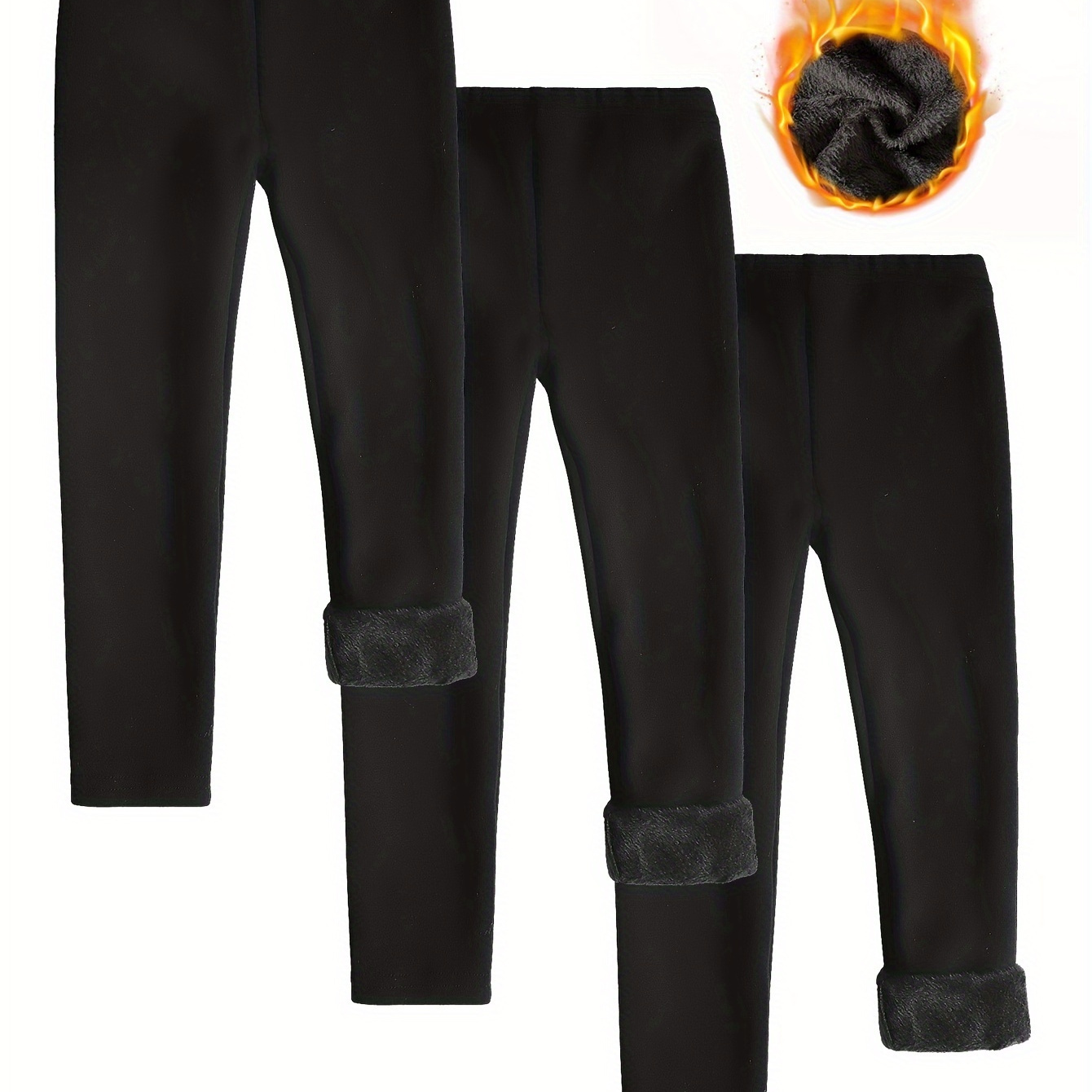 

3pcs Fleece-lined Leggings - , , Thickened & Fit Leggings, Suitable For Wearing And Fall/, Cloth