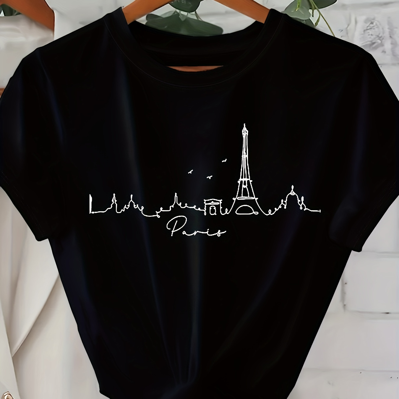 

Paris Heartbeat Graphic Tee For Women - Casual Crew Neck, Short Sleeve, Breathable Polyester, Machine Washable