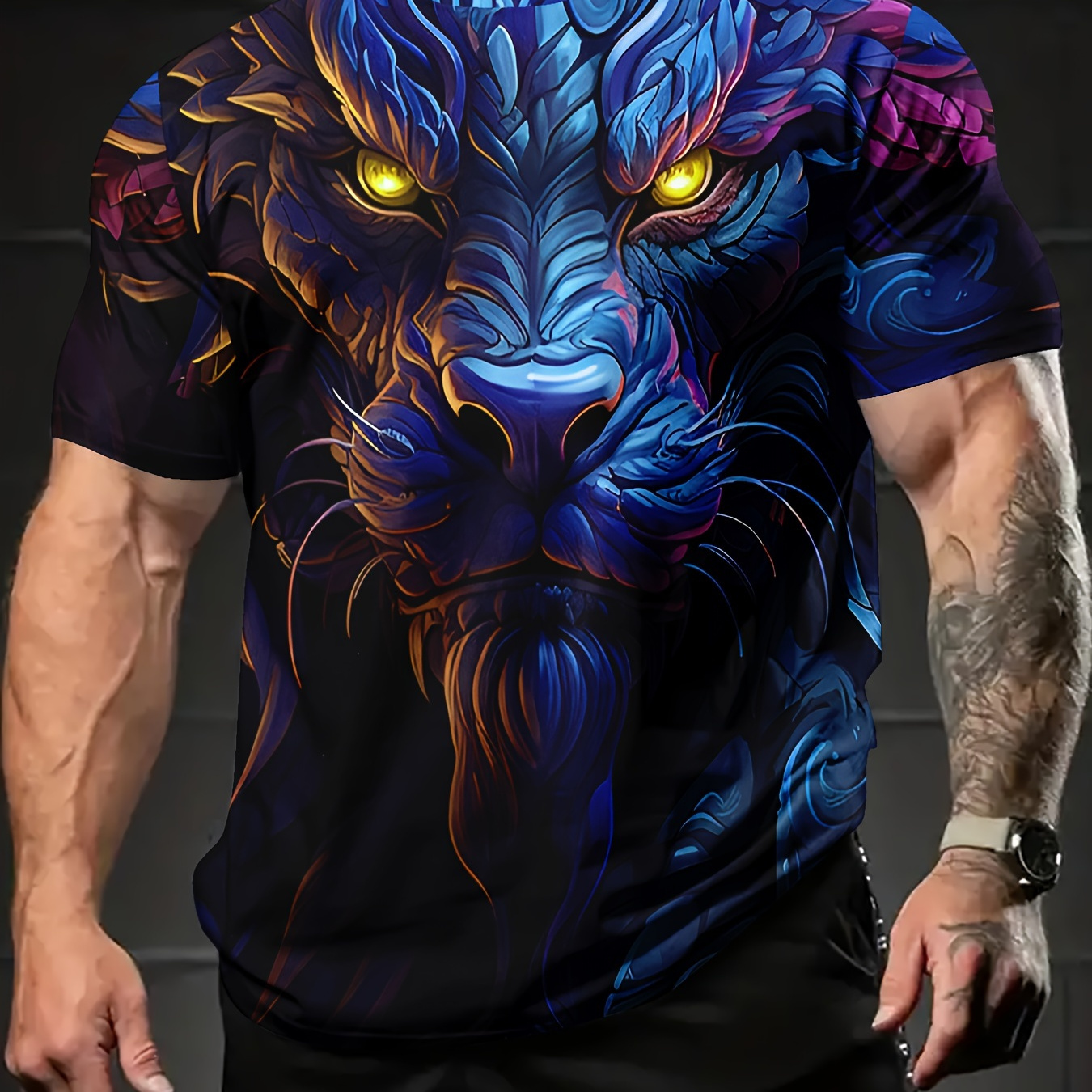 

Men's Dragon T-shirt - Crew Neck, Short Sleeve, Breathable Polyester - Summer