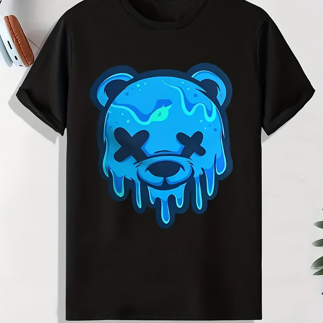 

2024 New High-end, Blue Bear, With A Sense Of Niche Design Print Mens All-in-one Fashion Jacket, Round Collar Casual Simple Short-sleeved Summer Mens T-shirt