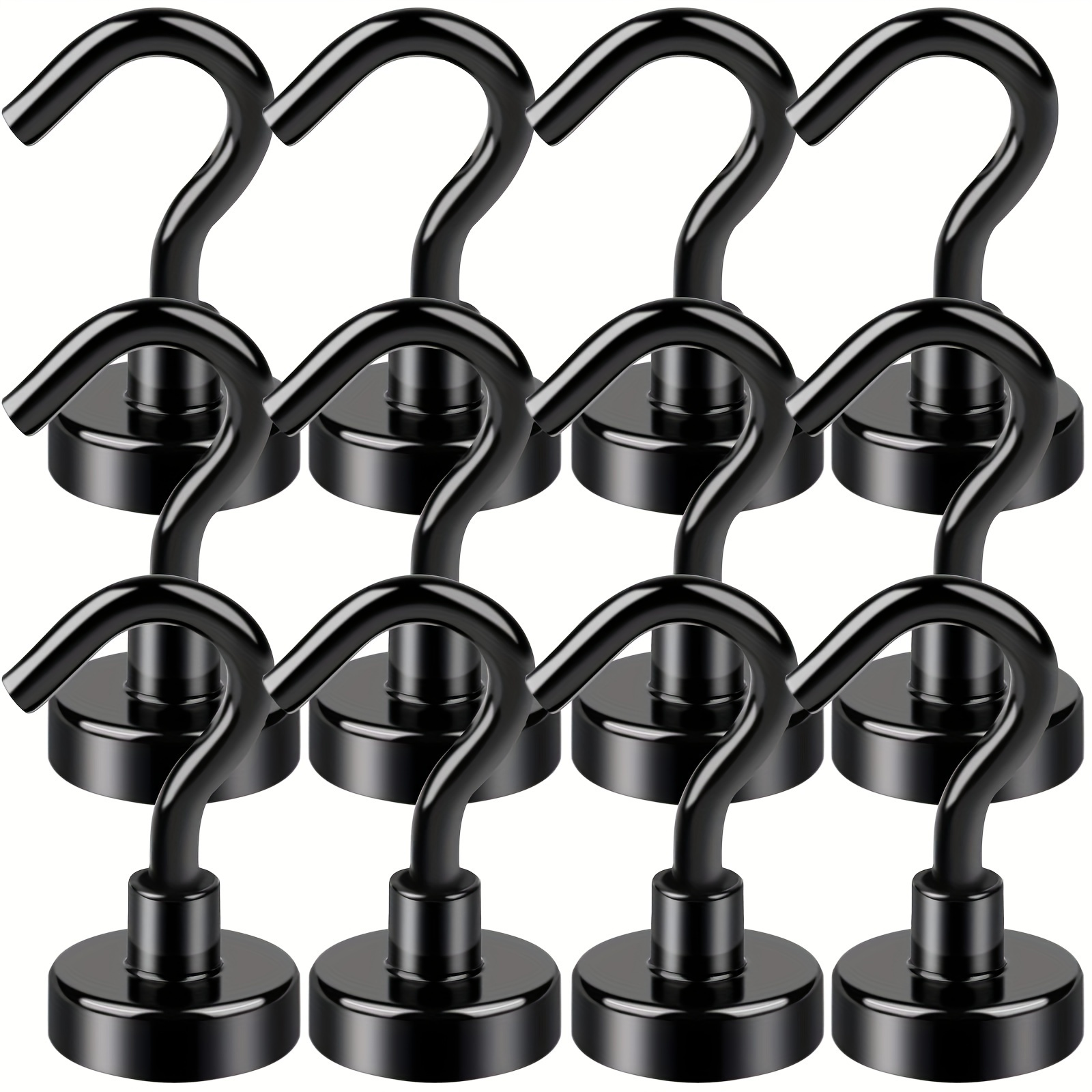 

8/12pcs Black Magnetic Hooks, 25lbs Strong Magnetic Hooks Heavy Duty With Epoxy Coating For Refrigerator, Magnetic Cruise Hooks For Hanging, Office, And Kitchen