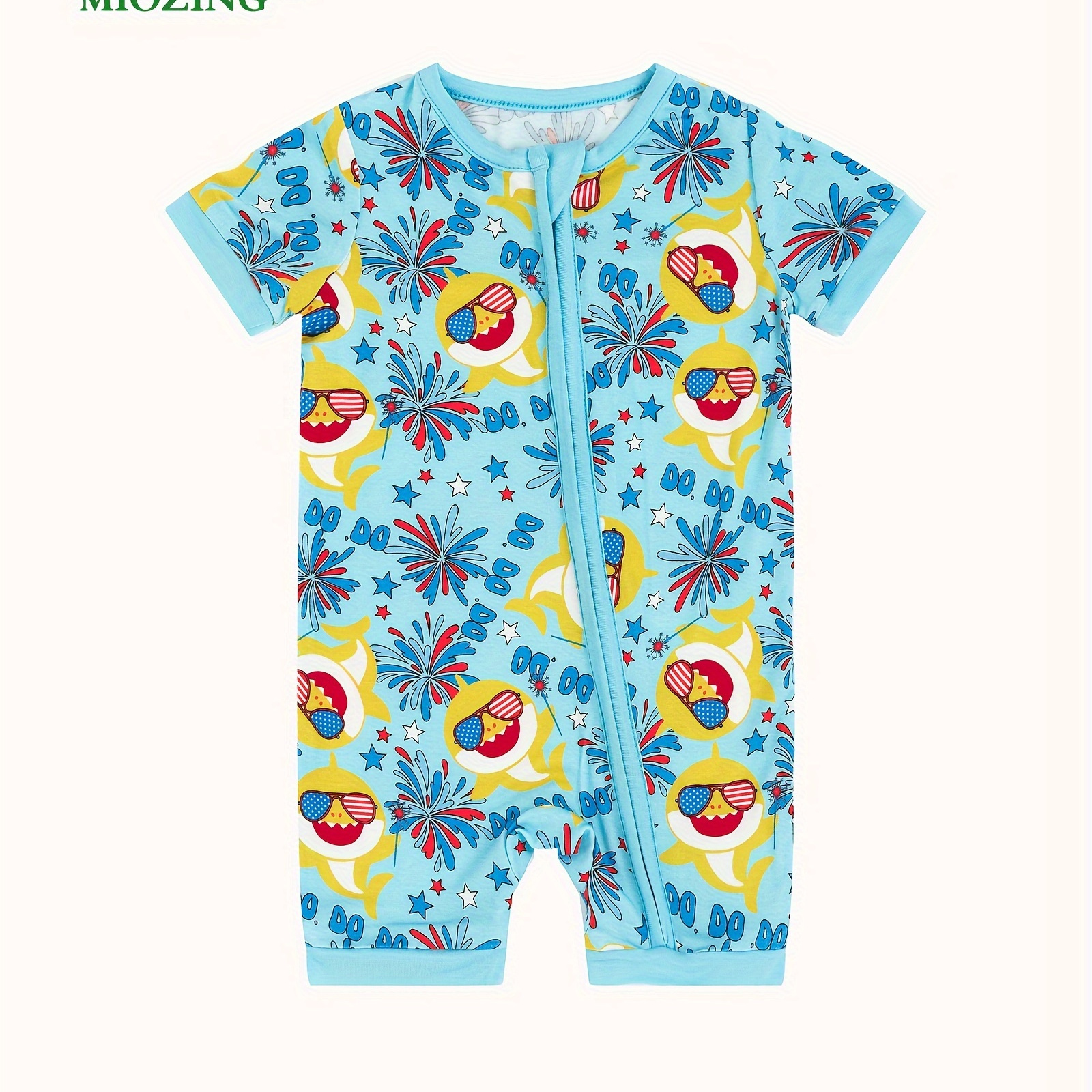 

Miozing Bamboo Fiber Bodysuit For Baby, Cartoon Sunglasses Shark Pattern Short Sleeve Onesie, Infant & Toddler Girl's Romper