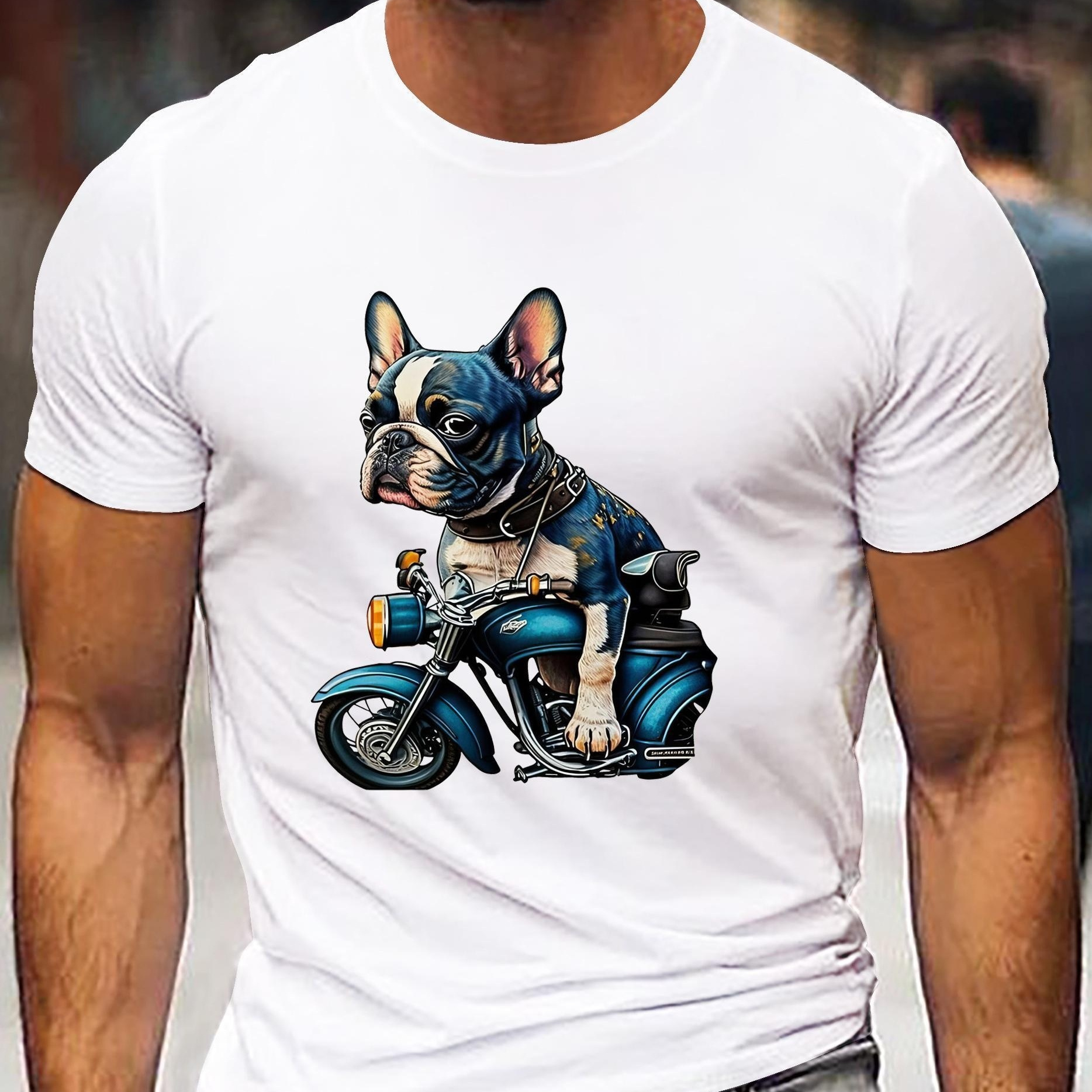 

Dog On A Motorcycle Print Tee Shirt, Tees For Men, Casual Short Sleeve T-shirt For Summer