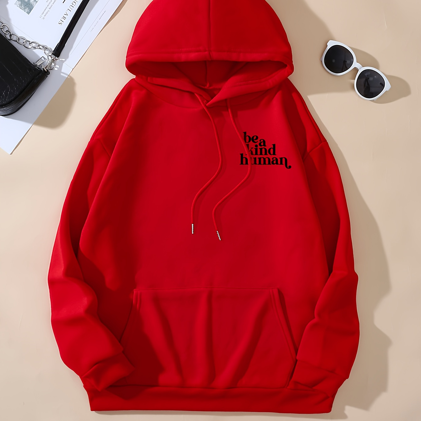 

Slogan Print Simple Hoodie, Versatile Drawstring Kangaroo Pocket Hoodies Sweatshirt, Women's Clothing