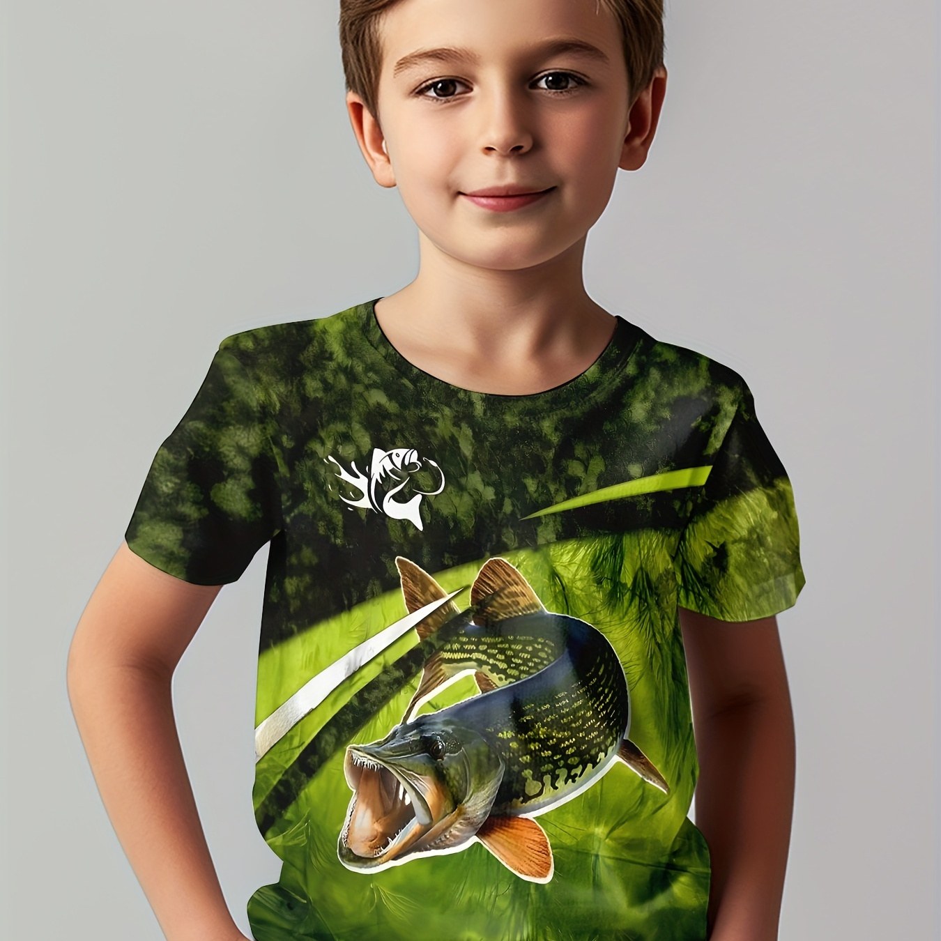 

Fierce Fish 3d Print Boy's Leisure Short Sleeve Sports T-shirt - Comfortable Summer Outdoor Clothing